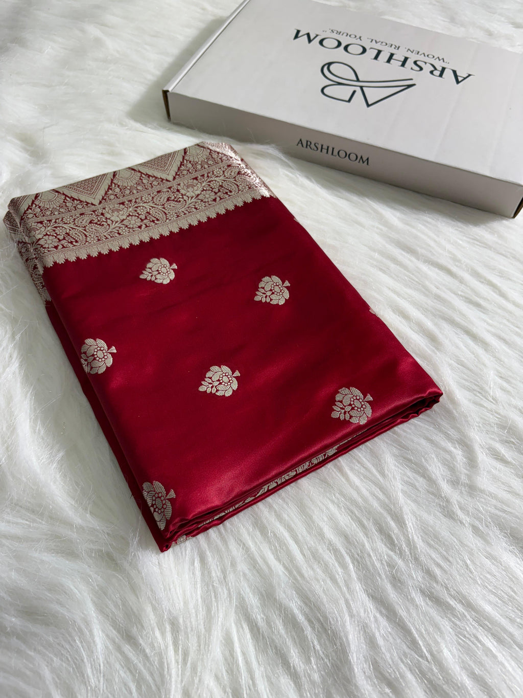 Maroon Floral Booti Satin Katan Silk Saree