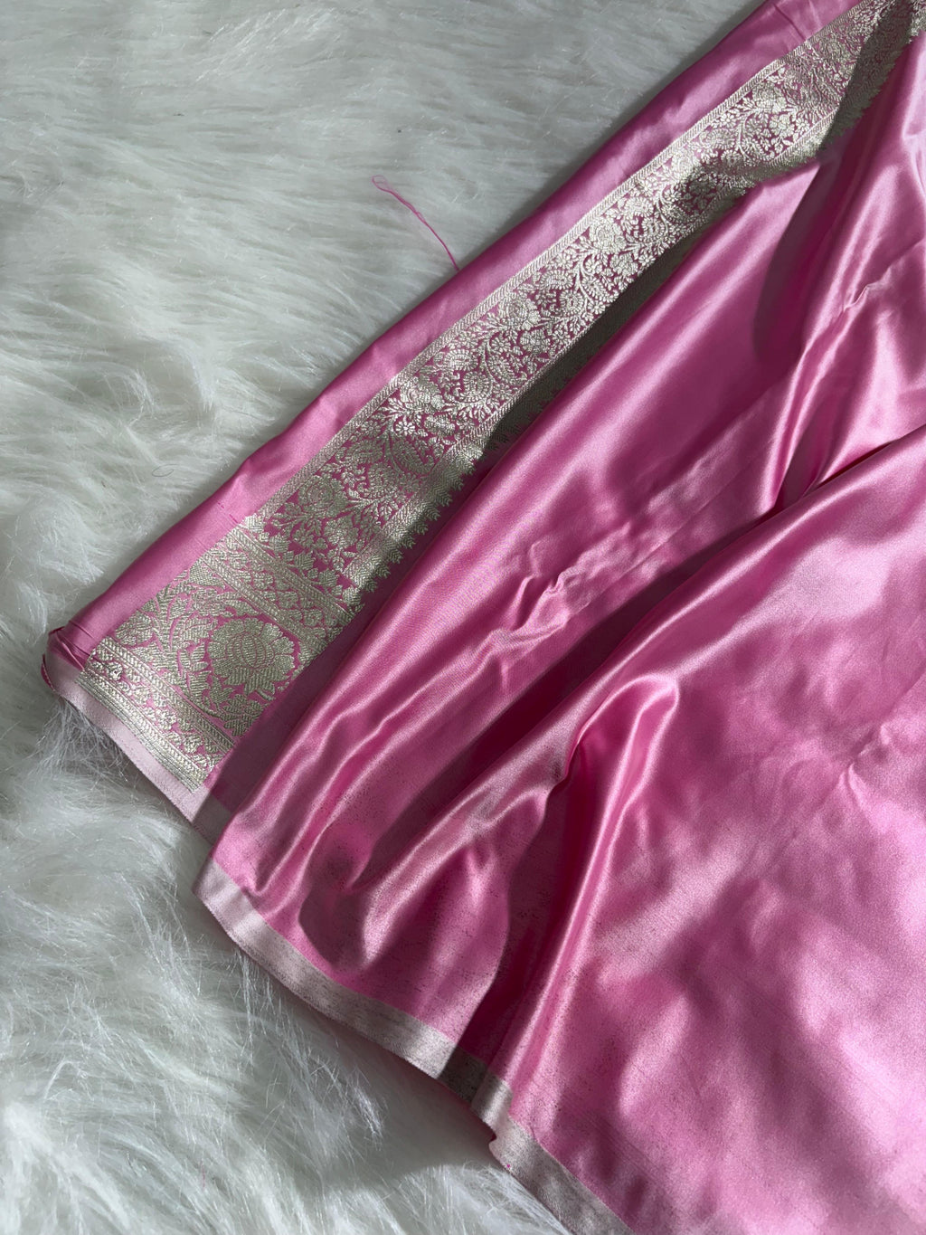 Baby Pink Shades Booti Pattern Satin Katan Silk Saree