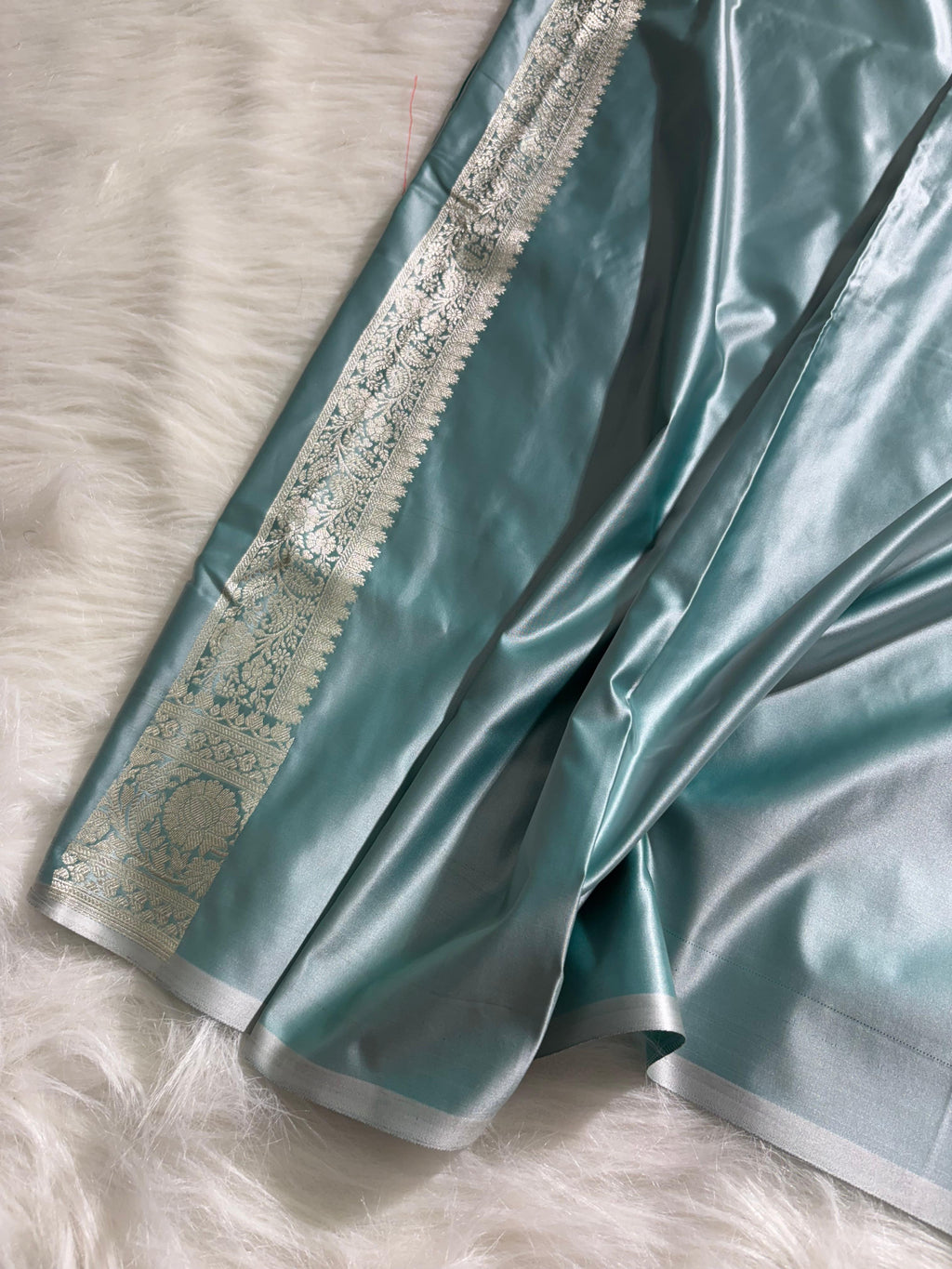 Sea-green Floral Booti Satin Katan Silk Saree