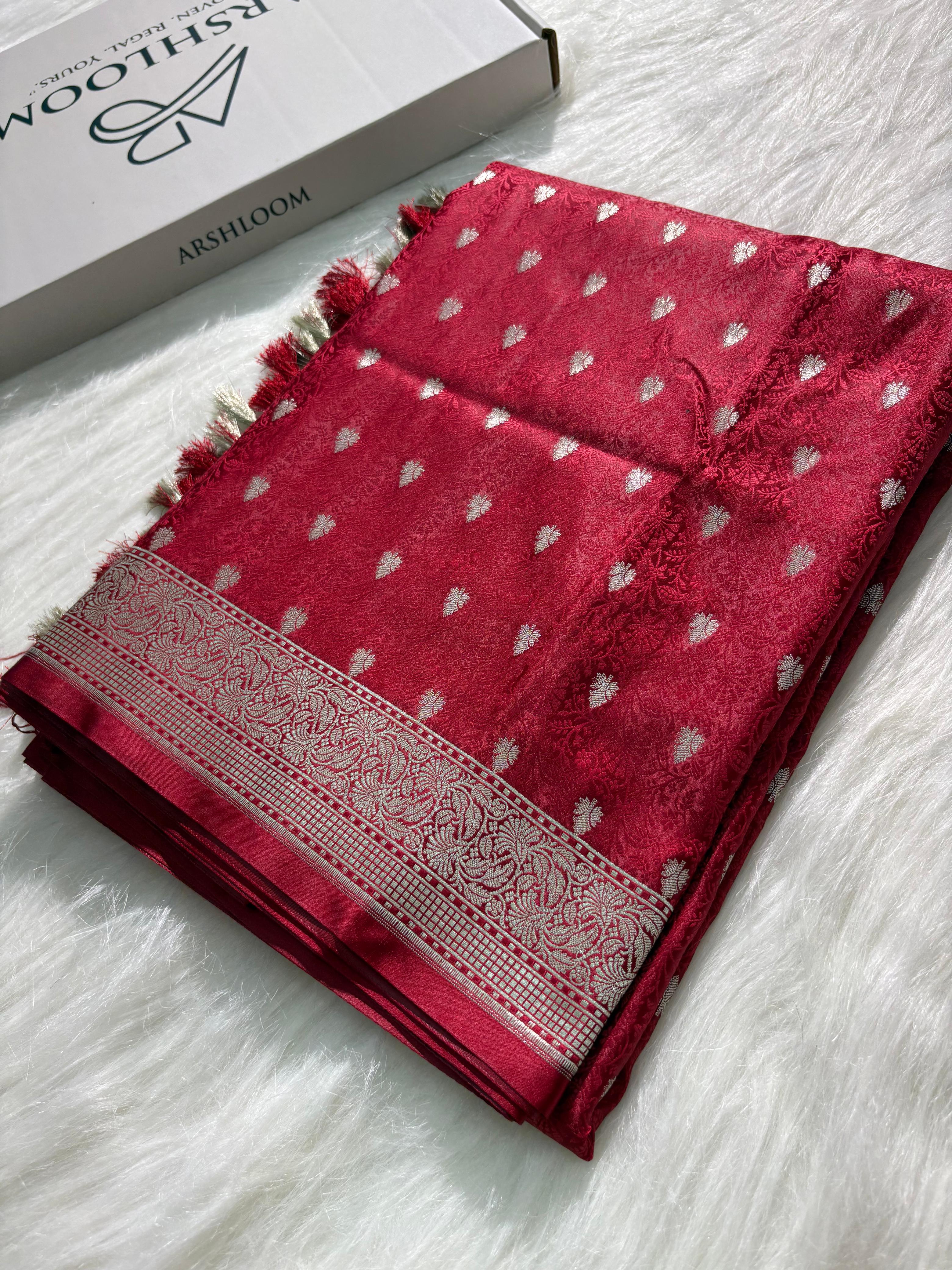 Maroon Tanchoi Booti Mashru Silk Saree