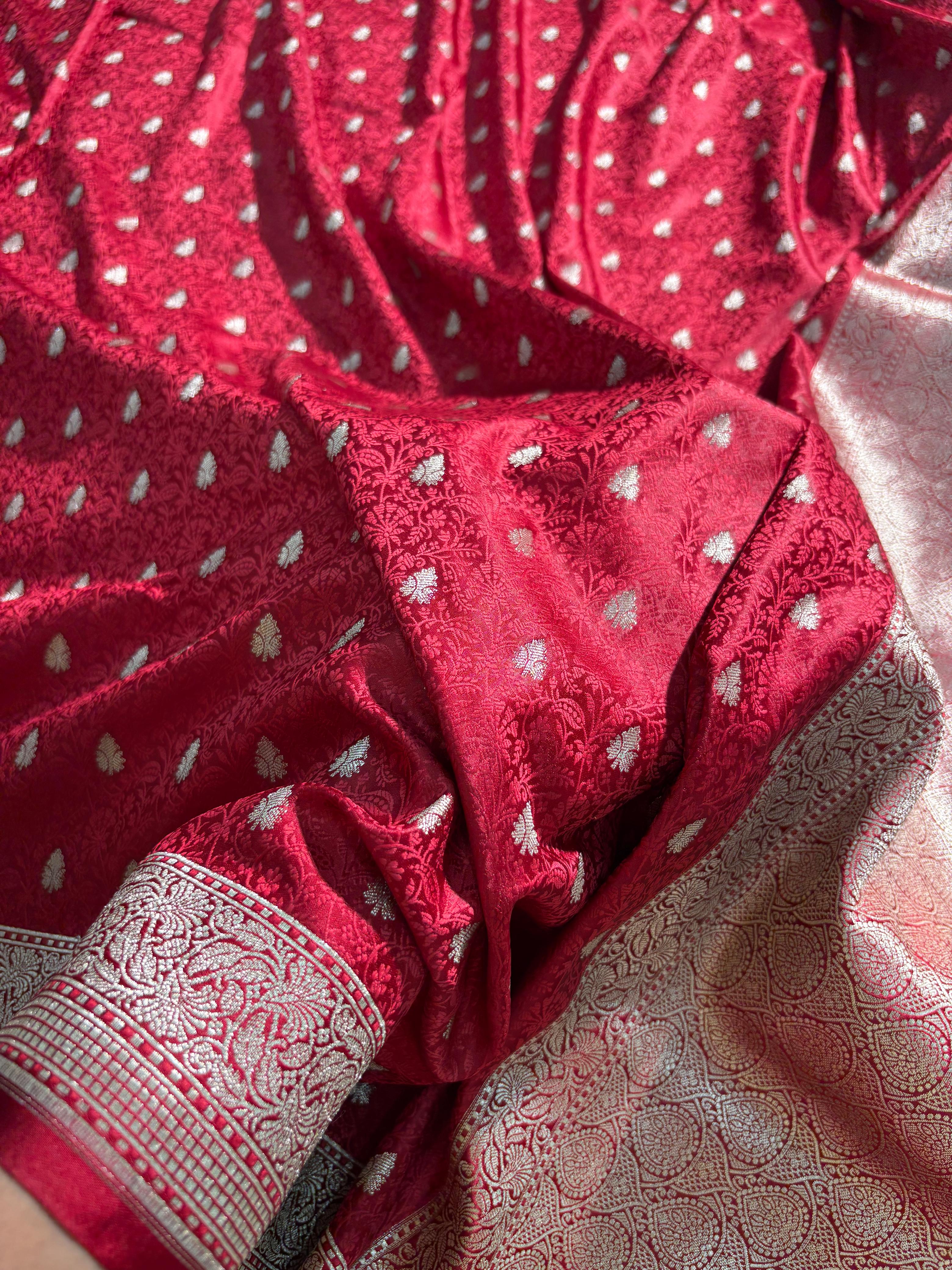 Maroon Tanchoi Booti Mashru Silk Saree