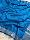 Majestic Blue Floral Tanchoi Mashru Silk Saree