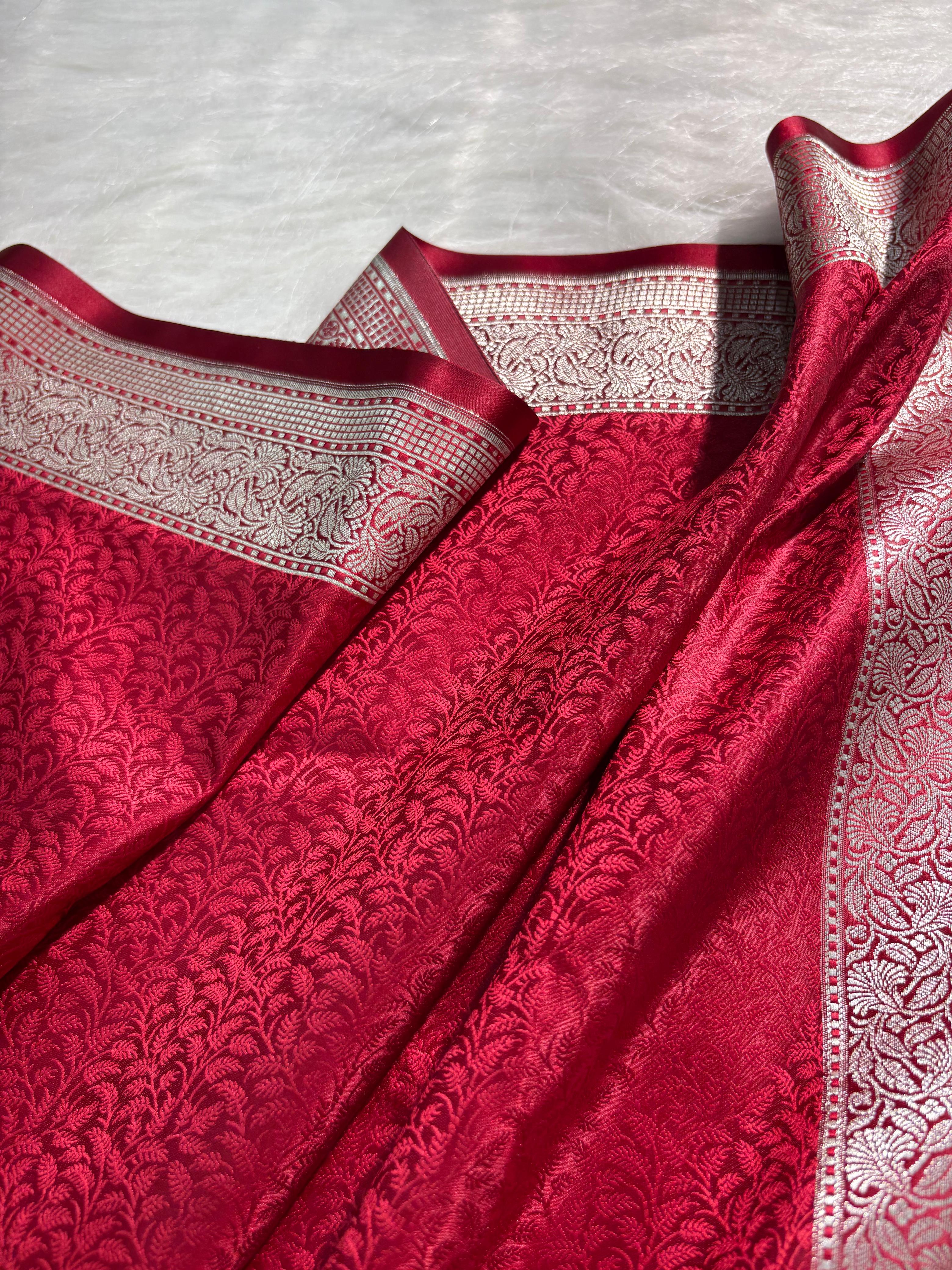 Maroon Floral Tanchoi Mashru Silk Saree
