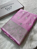 Satin Silk Saree Floral Booti in Baby Pink Shades