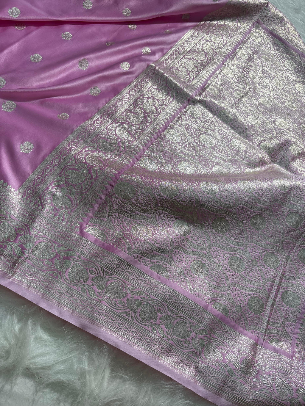 Satin Silk Saree Floral Booti in Baby Pink Shades