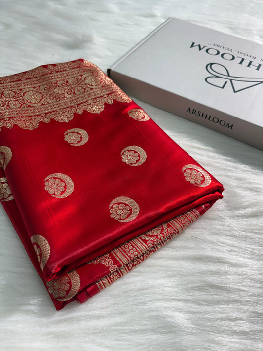 Minakari Boota Pattern Red Shade Mashru Silk Saree