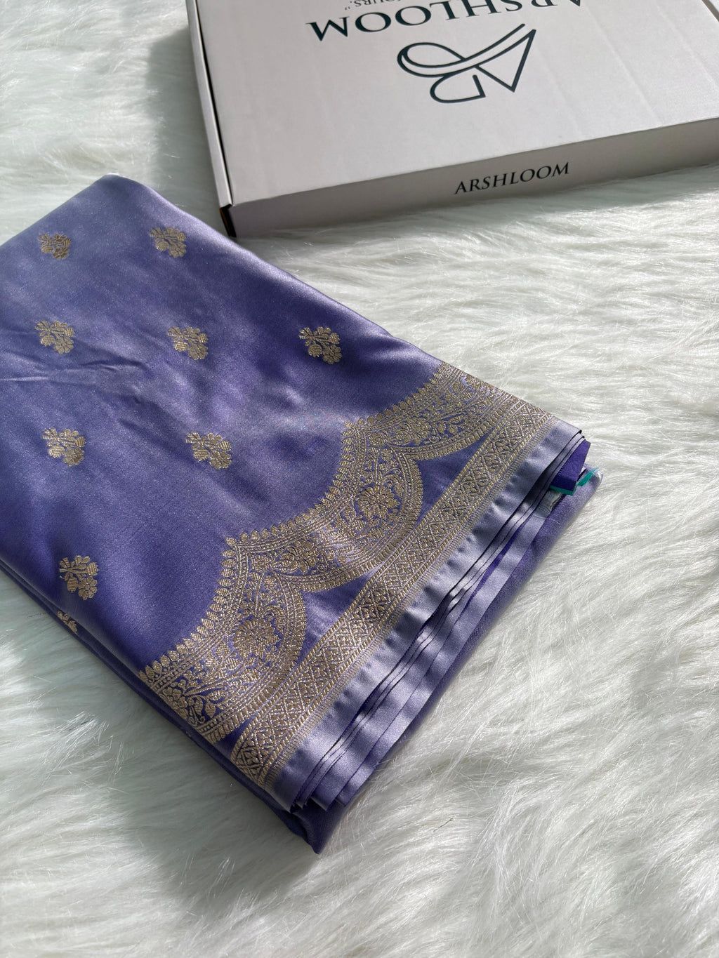 Lavender Scallop Floral Boota Mashru Silk Saree