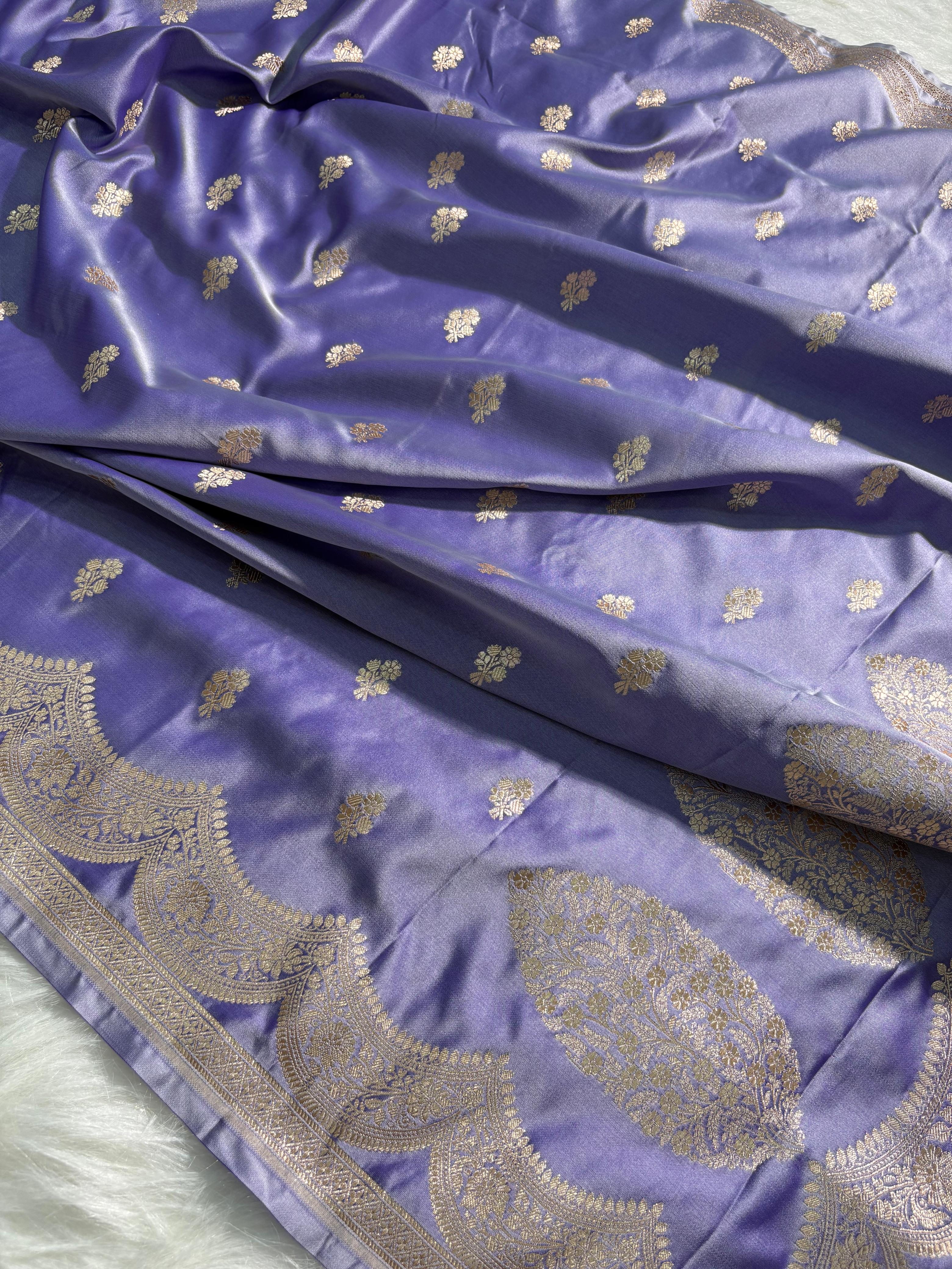 Lavender Scallop Floral Boota Mashru Silk Saree