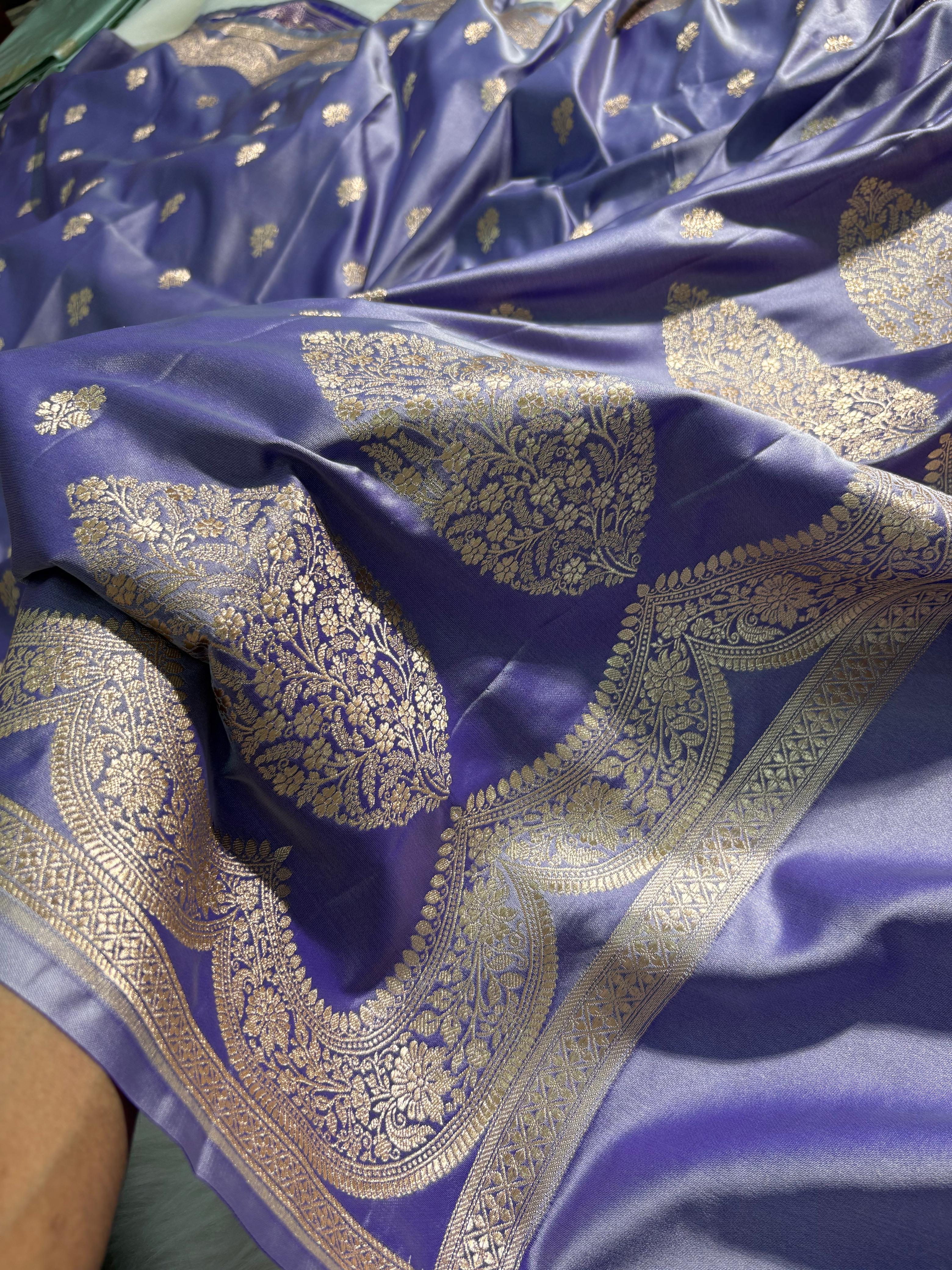 Lavender Scallop Floral Boota Mashru Silk Saree