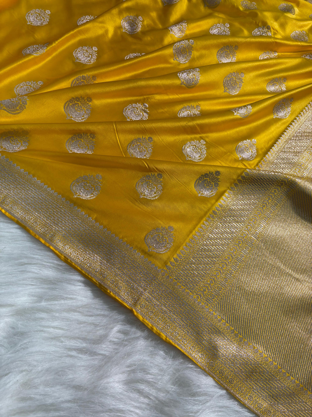 Golden Mustard Banarasi Boota Mashru Silk Saree