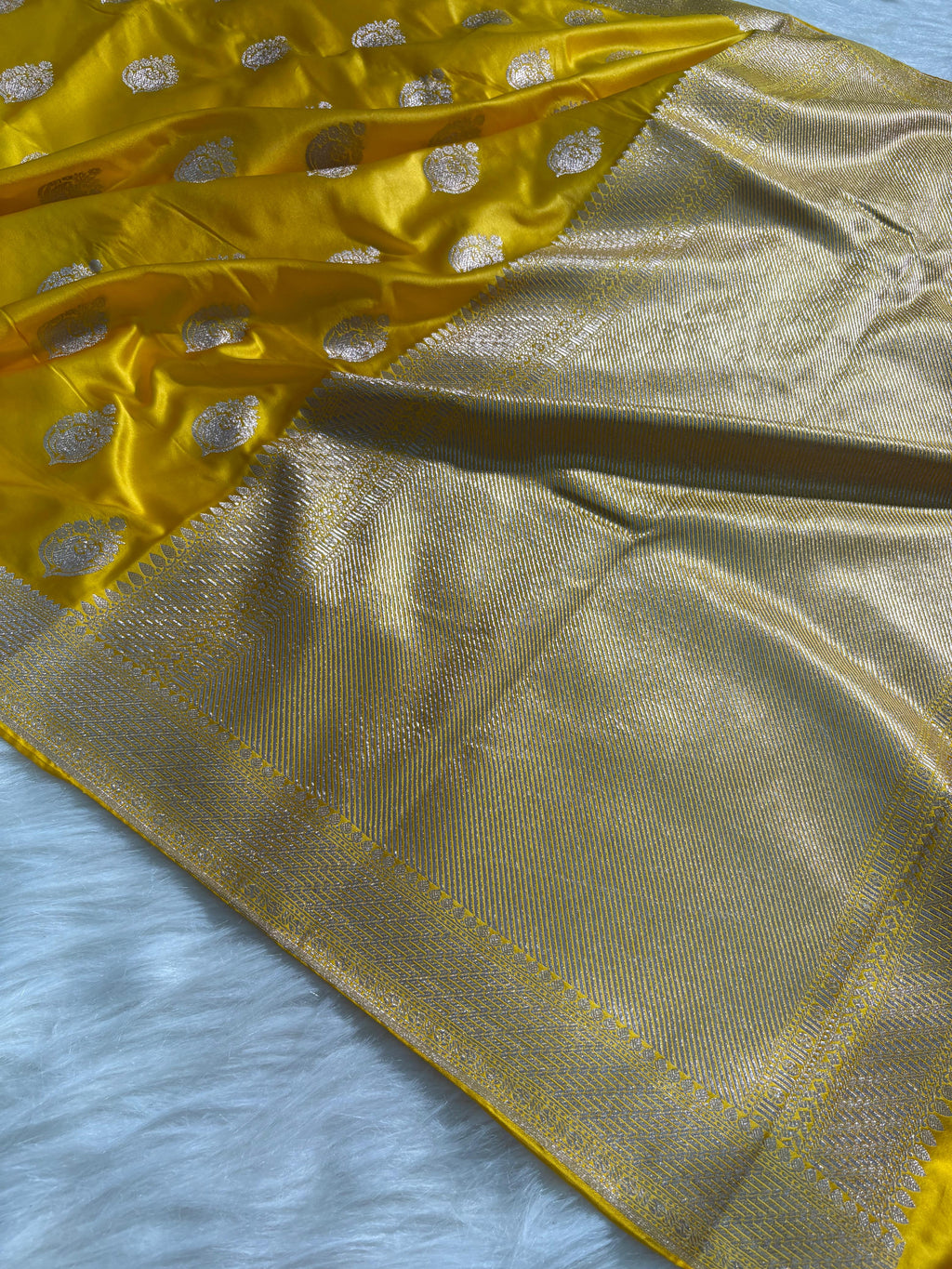 Golden Mustard Banarasi Boota Mashru Silk Saree