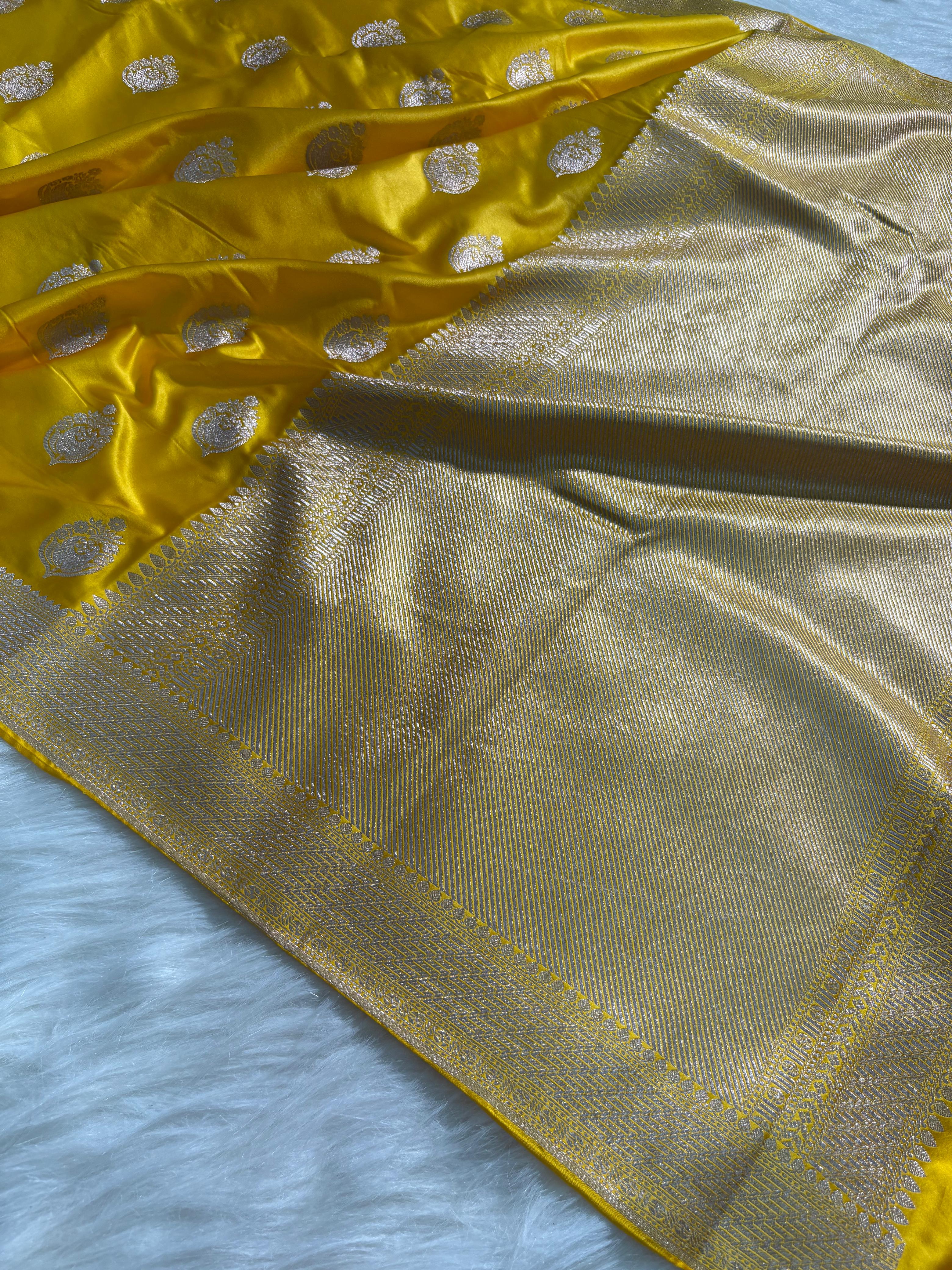 Golden Mustard Banarasi Boota Mashru Silk Saree