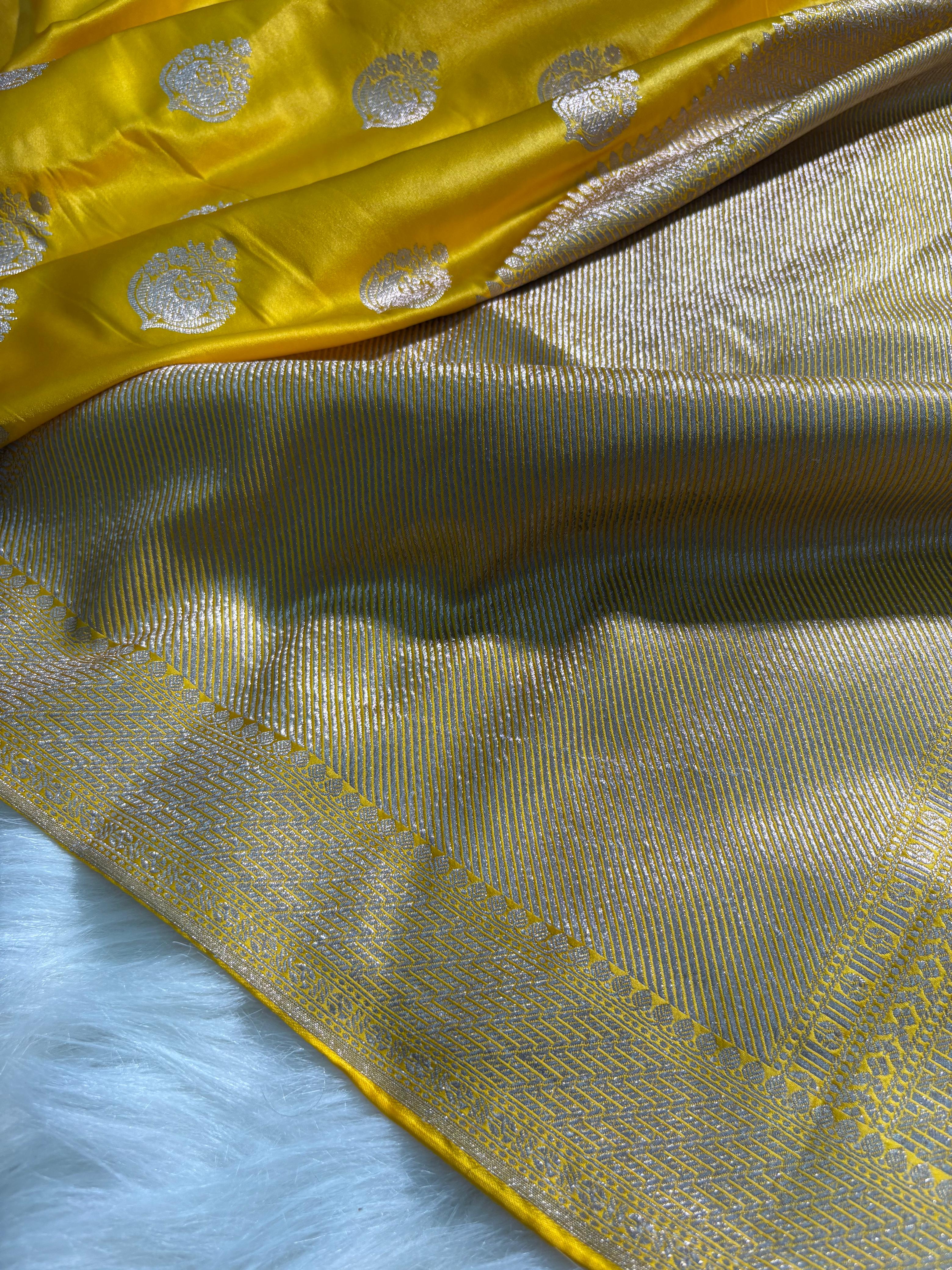 Golden Mustard Banarasi Boota Mashru Silk Saree