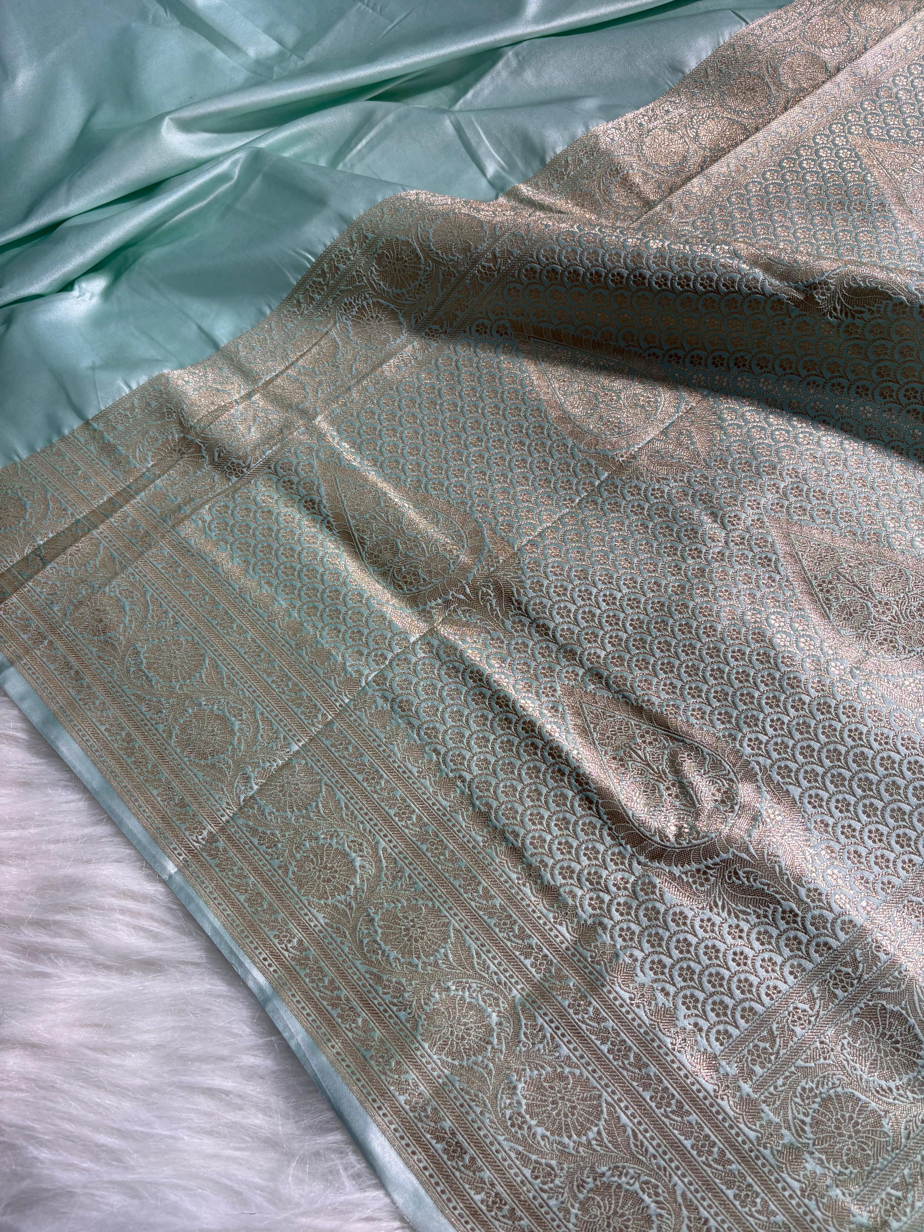 Mint Green Plain Pattern Mashru Silk Saree