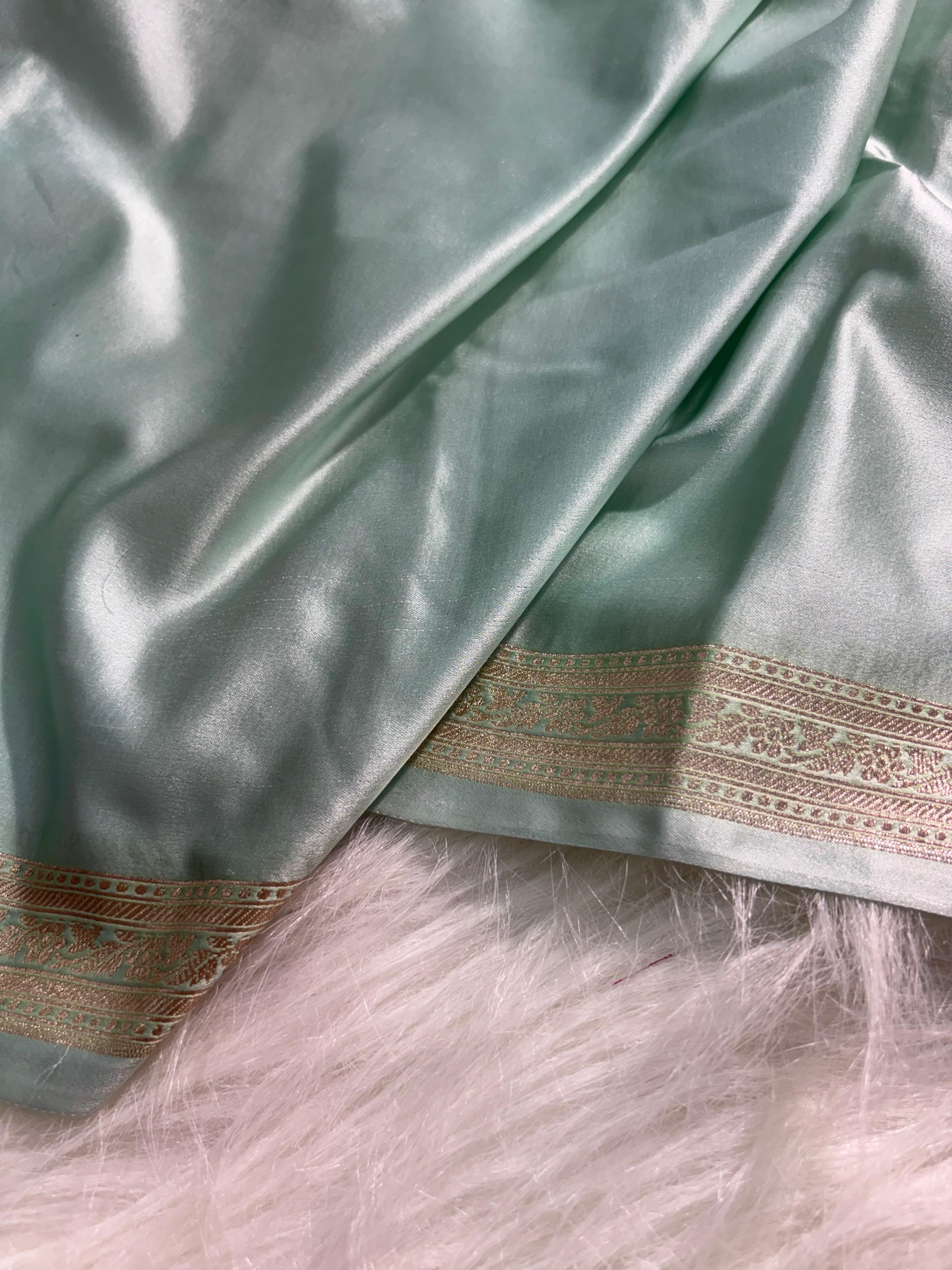 Mint Green Plain Pattern Mashru Silk Saree
