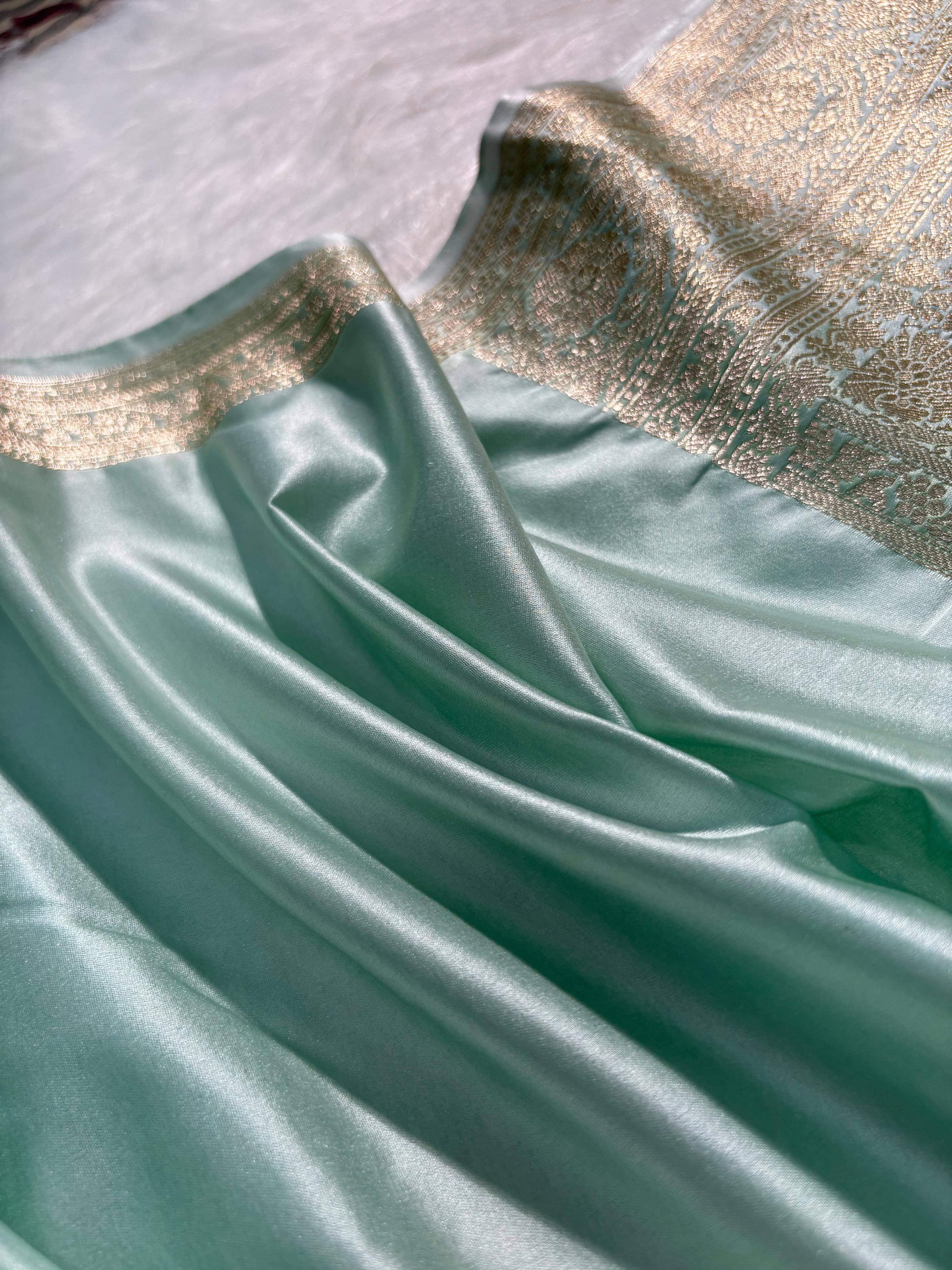 Mint Green Plain Pattern Mashru Silk Saree