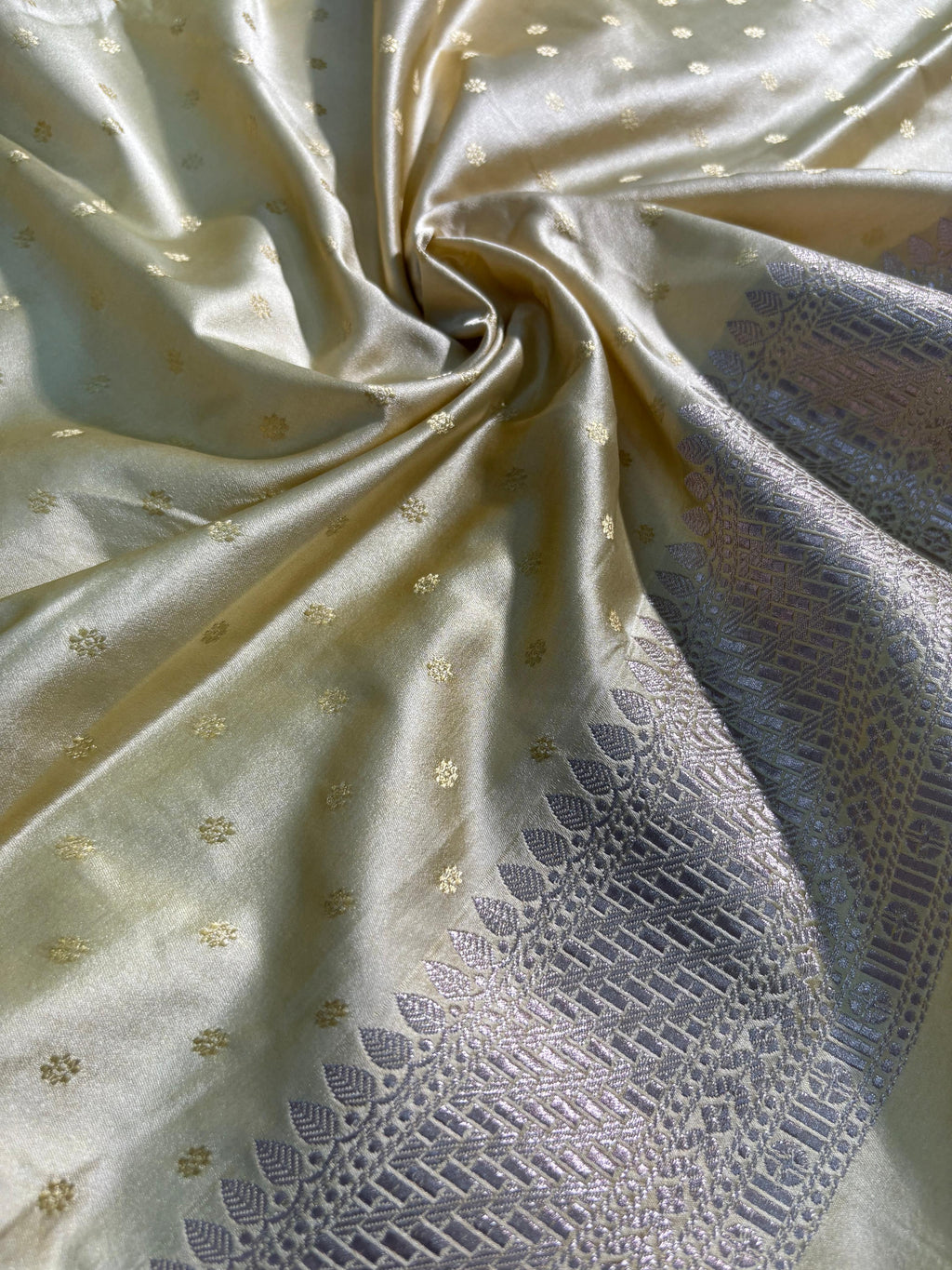 Lemon Mist Boota Pattern Satin Katan Silk Saree