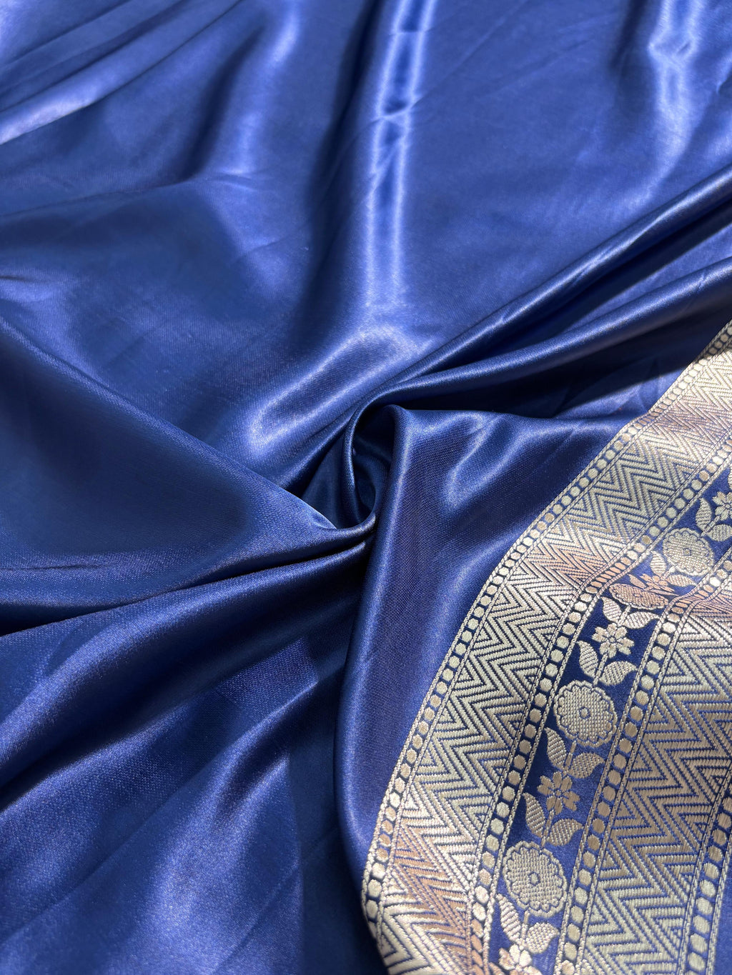 Indigo Blue Floral Jaal Minakari Mashru Silk Saree