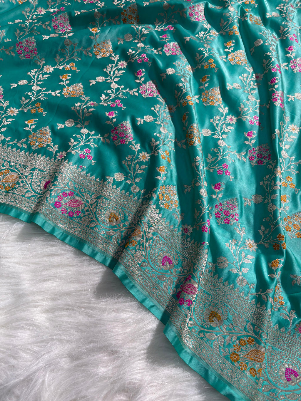 Sea Green Minakari Floral Mashru Silk Saree