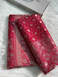 Satin Katan Silk Saree Floral Jaal Pattern in Crimson Red Shades