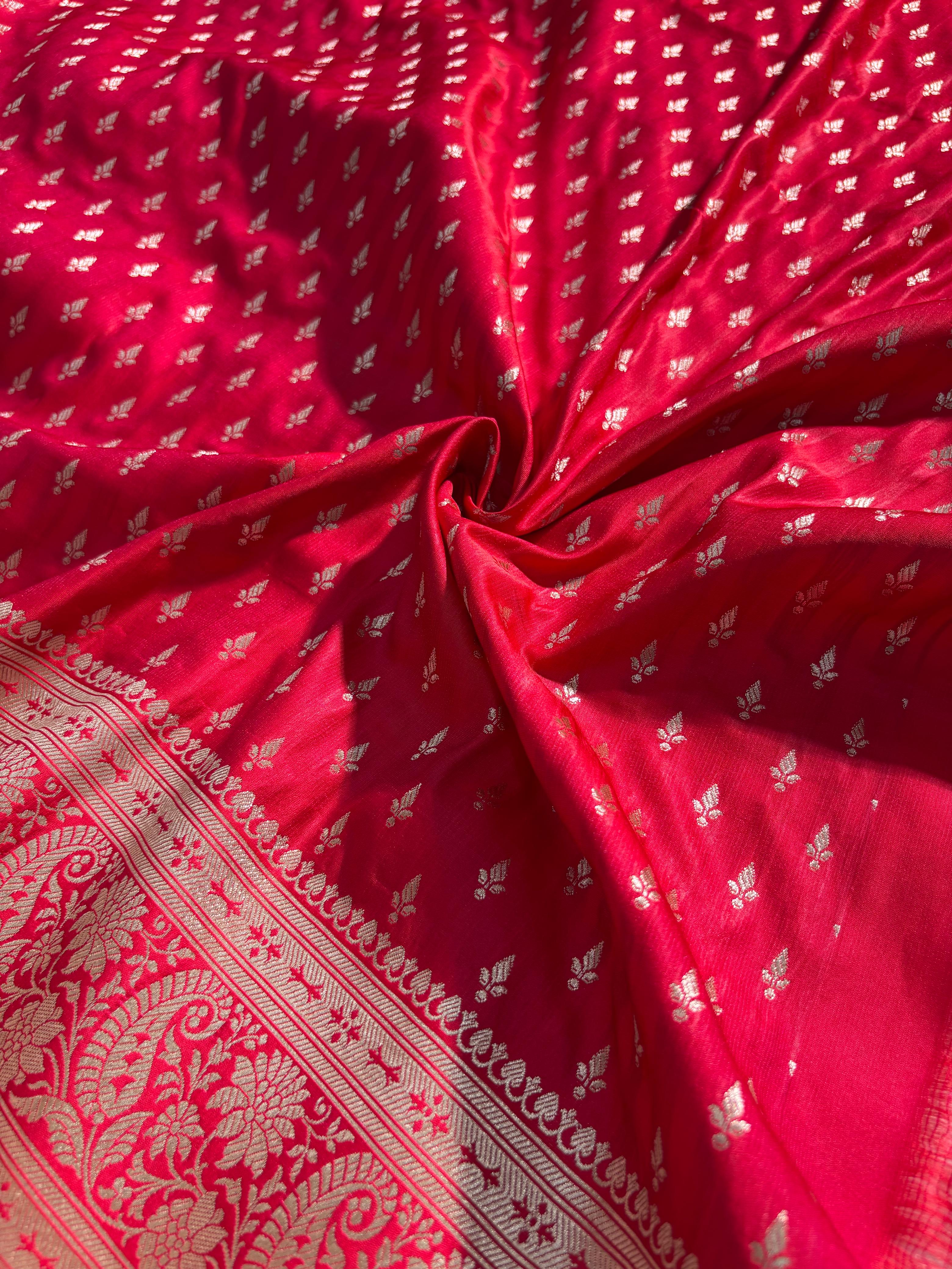 Satin Katan Silk Saree Floral Jaal Pattern in Crimson Red Shades