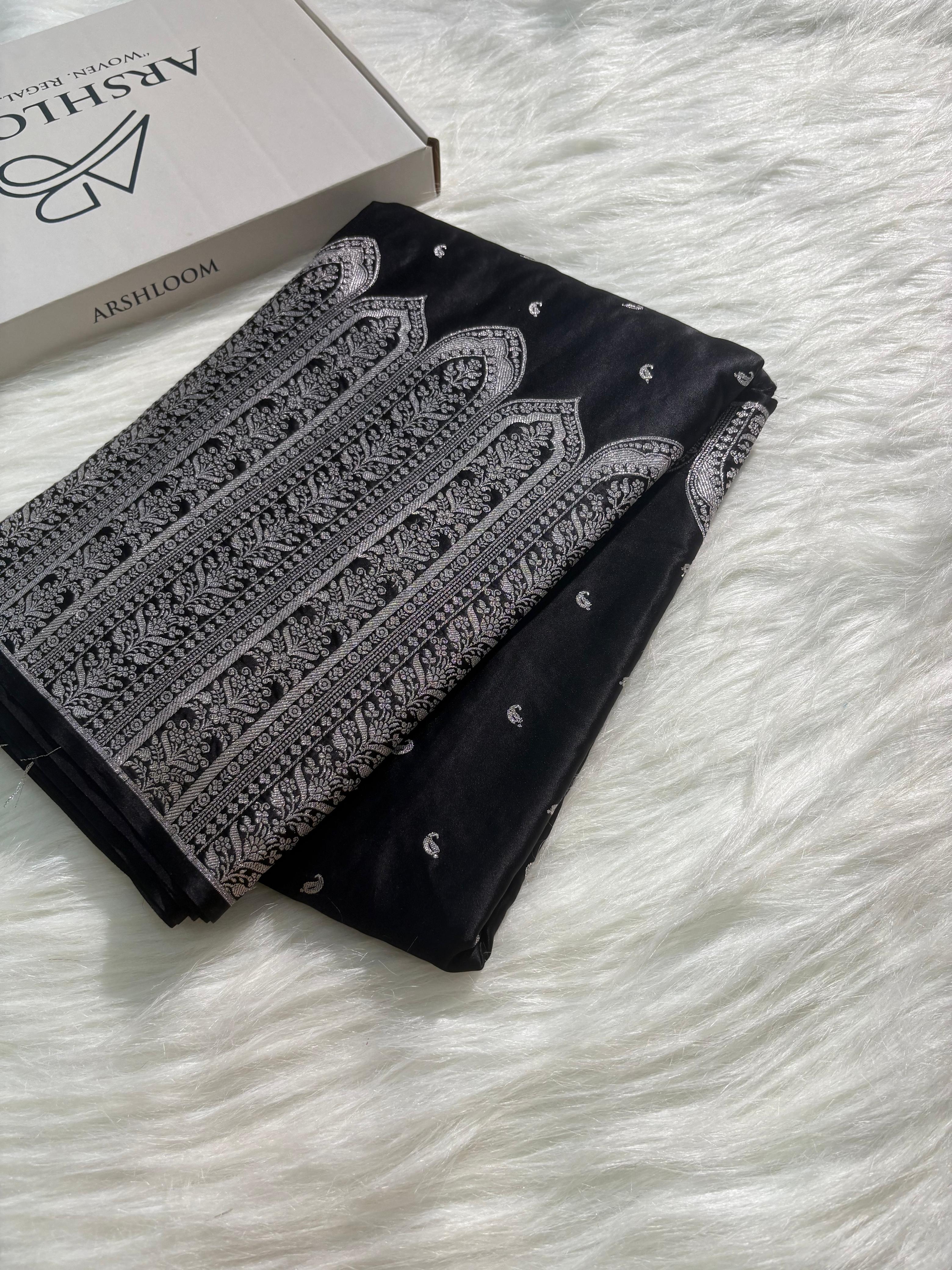 Premium Black Skirt Border Mashru Silk Saree