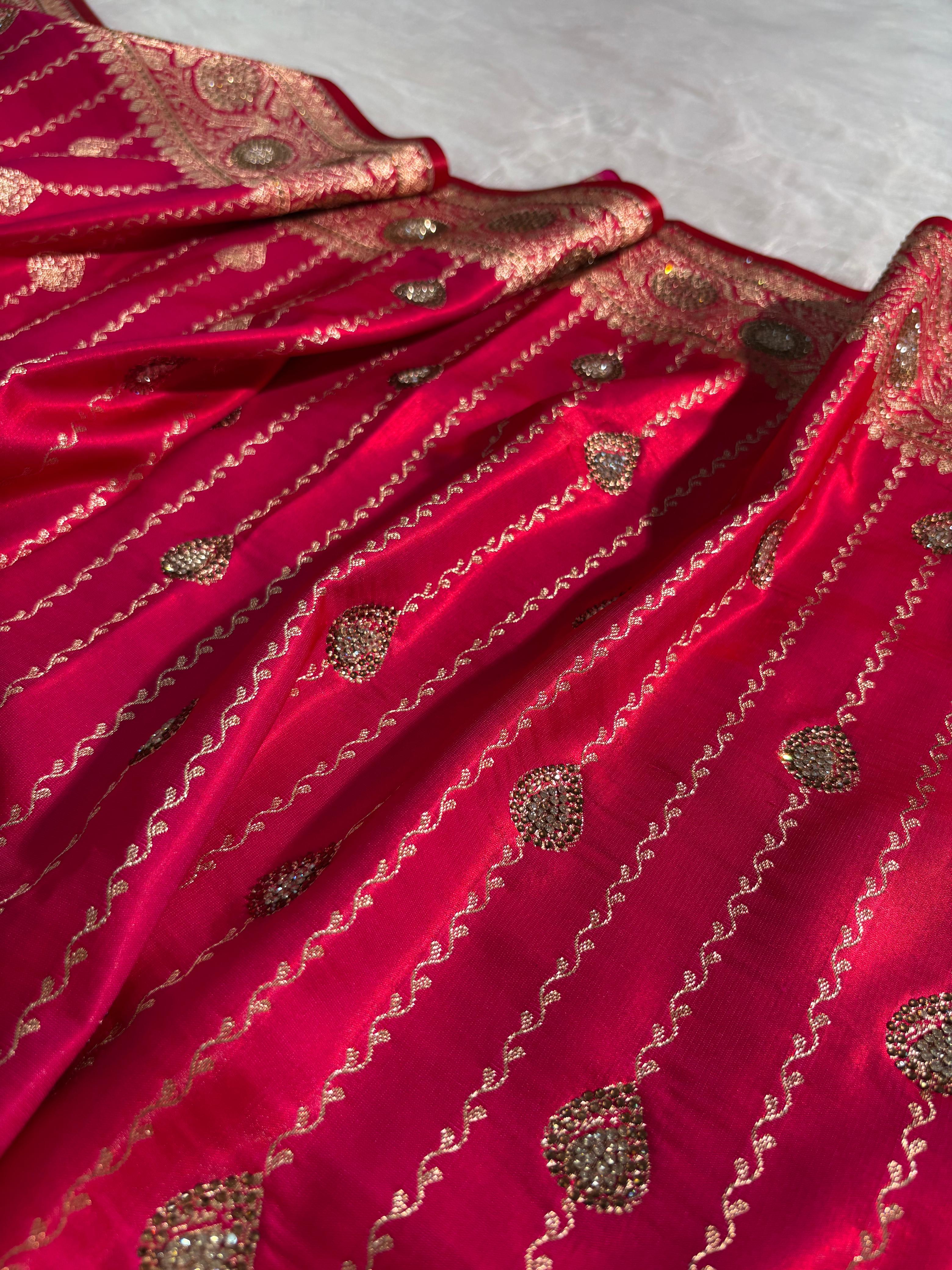 Rani Pink Strip Boota with Swarovski Work