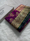 Bridal Purple - Green Banarasi Cross with Booti and Swarovski work Satin Silk Saree