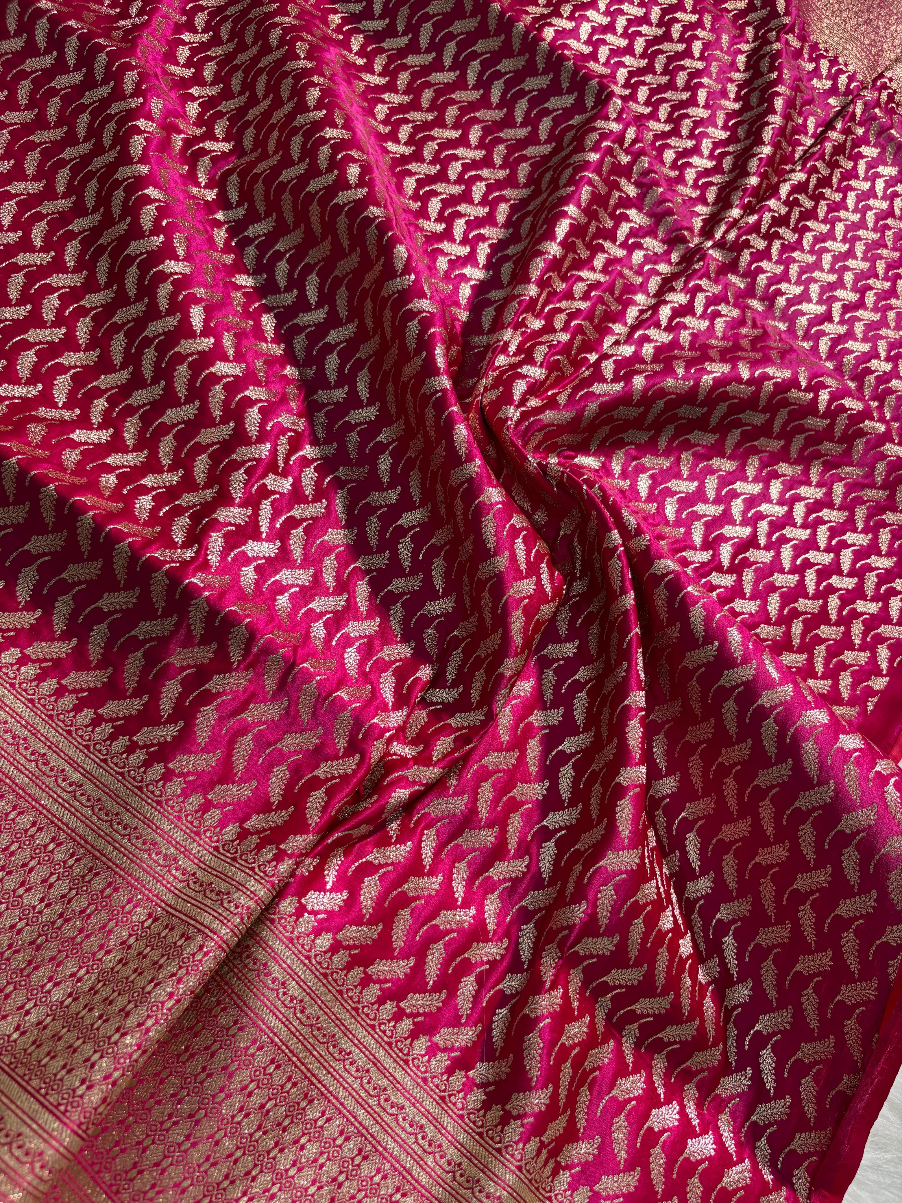 Rani - Pink Floral Jaal Pattern Satin Katan Silk Saree