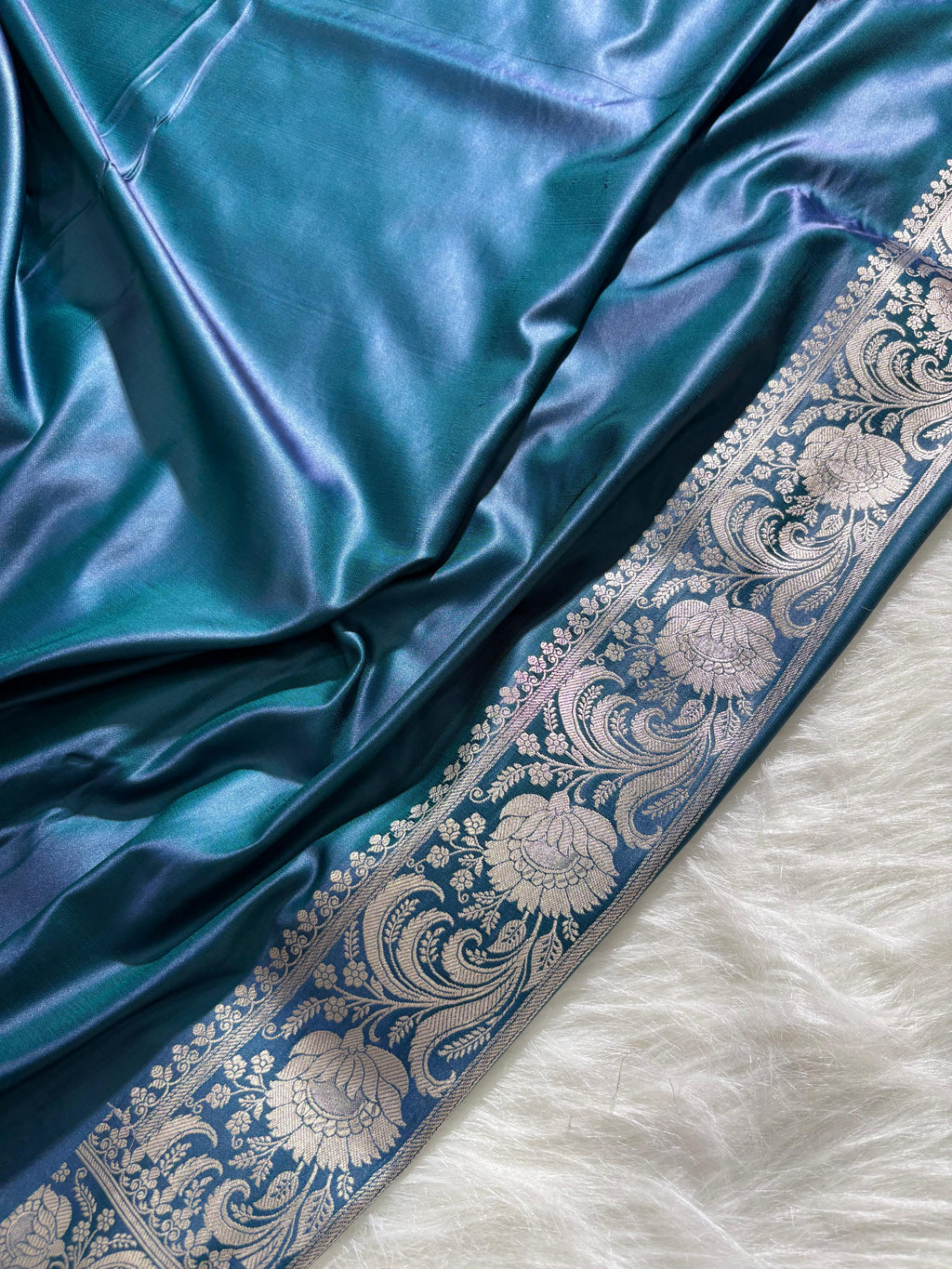 Purple - Navy Blue Mashru Silk in Geometric Jaal Motifs