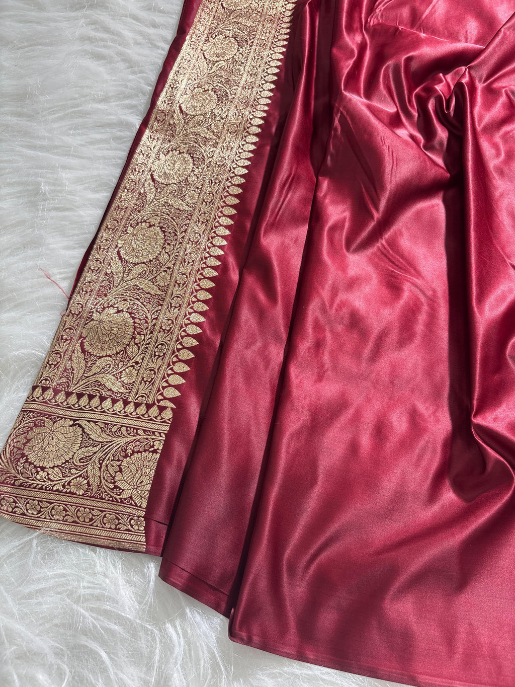 Maroon Floral Jaal Pattern Satin Katan Silk Saree