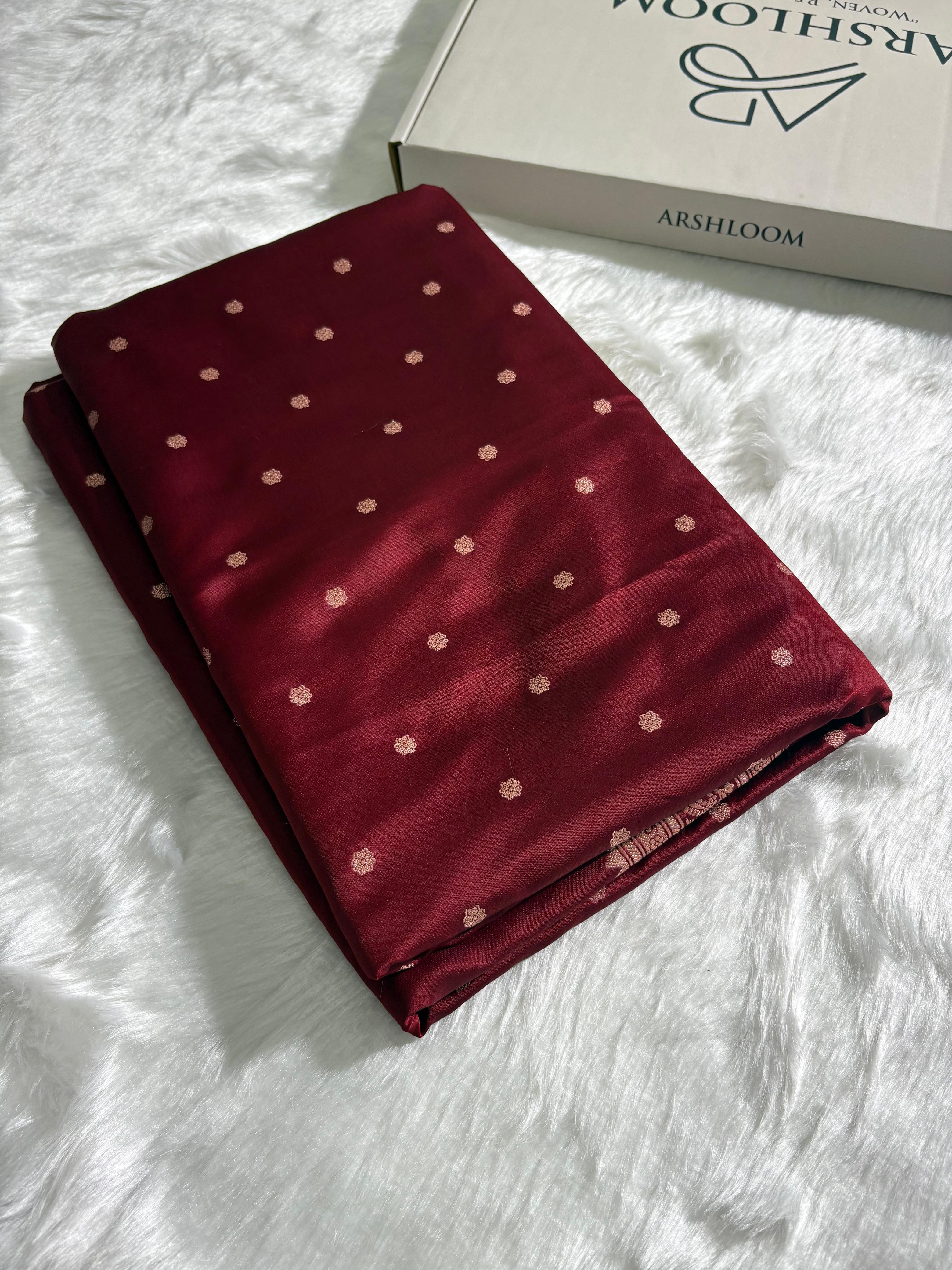Maroon Shade Booti Pattern Mashru Silk Saree