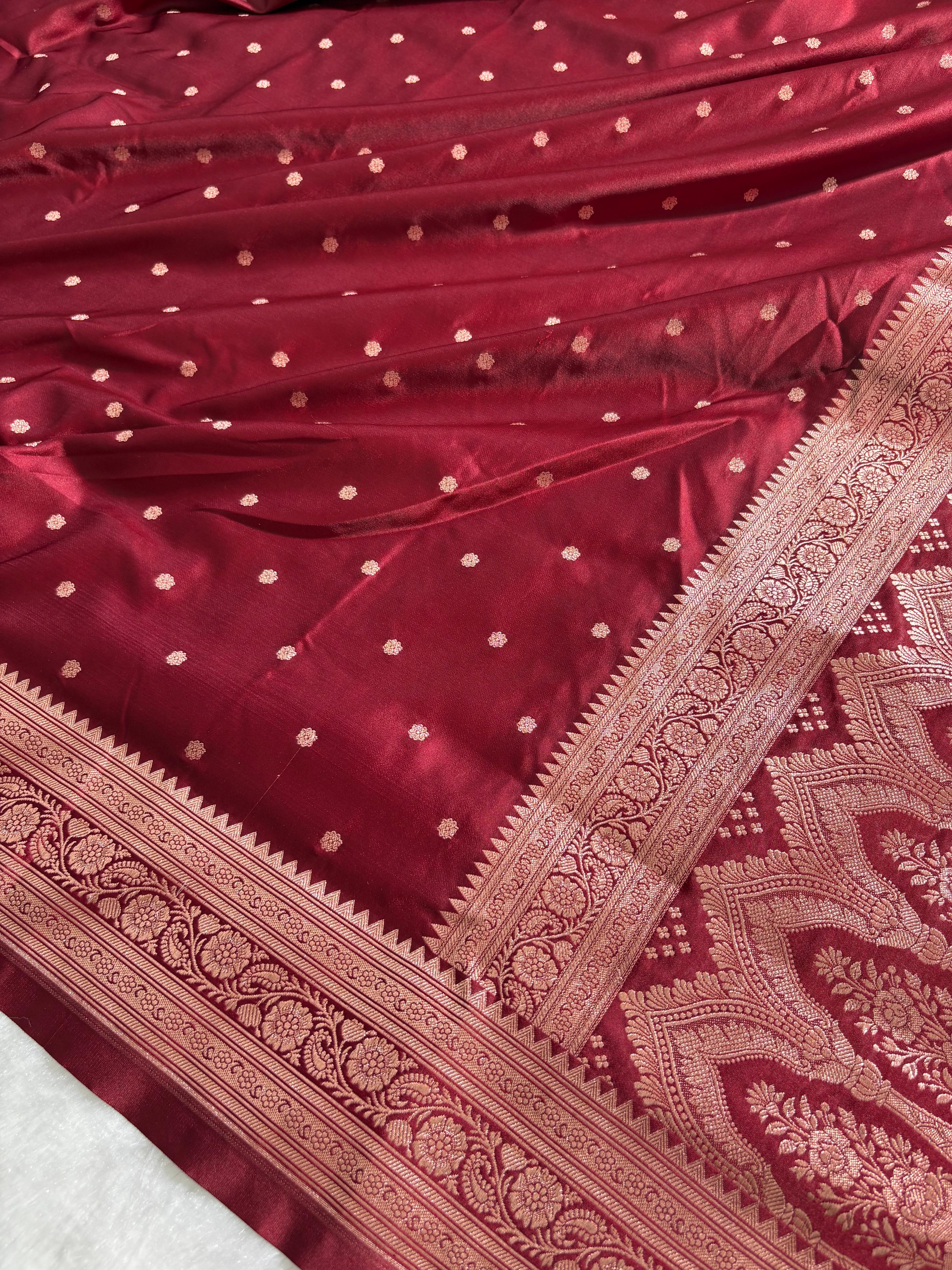 Maroon Shade Booti Pattern Mashru Silk Saree