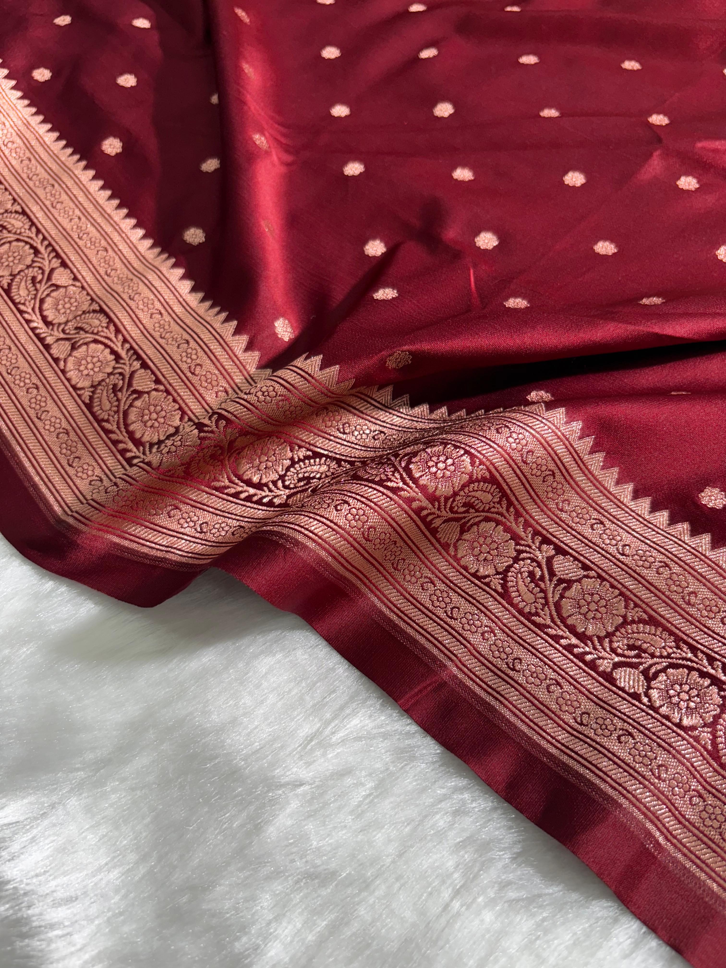 Maroon Shade Booti Pattern Mashru Silk Saree