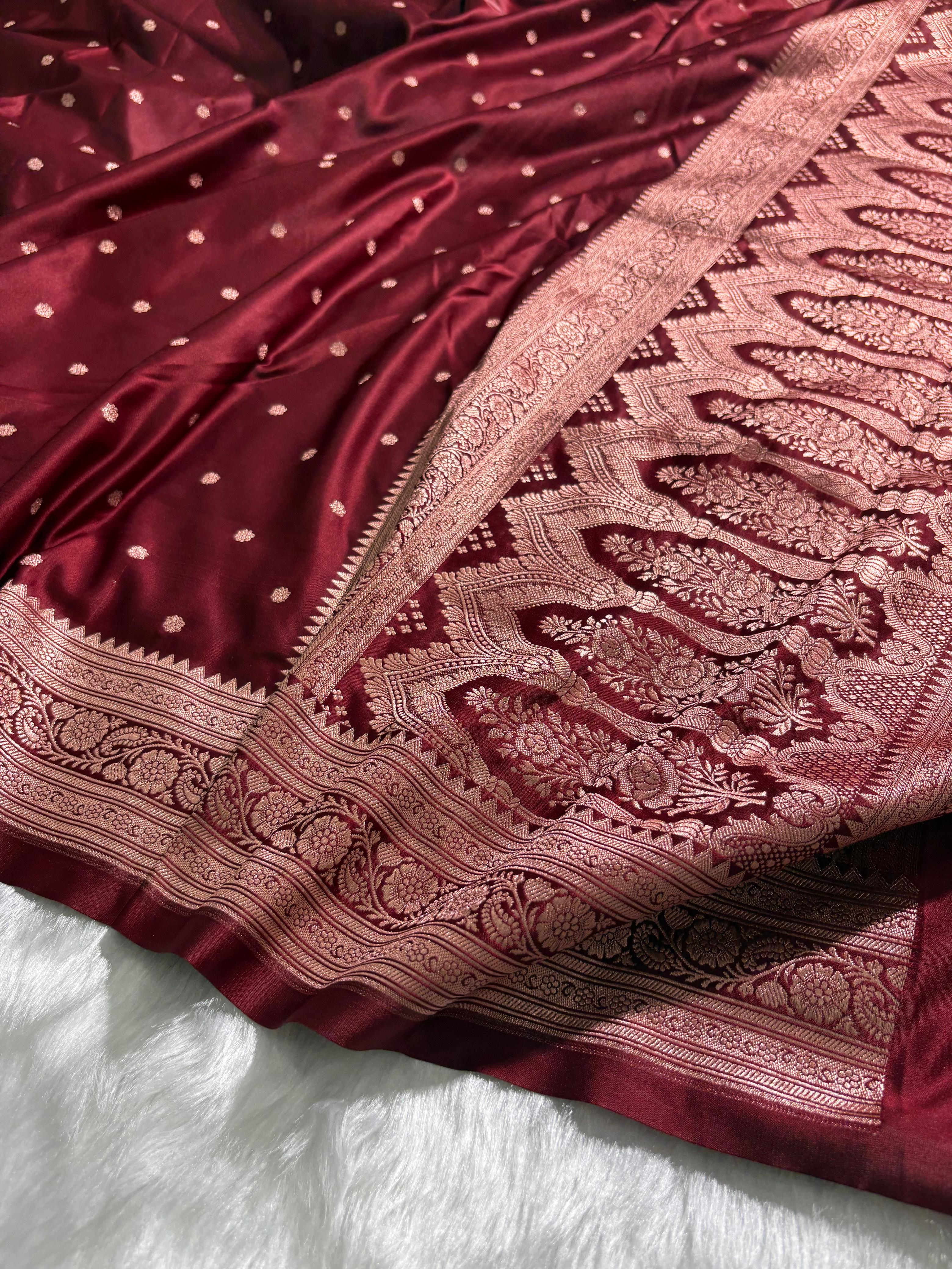 Maroon Shade Booti Pattern Mashru Silk Saree