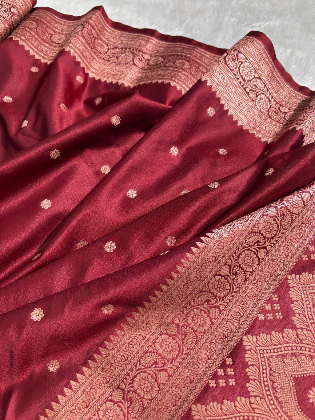 Maroon Shade Booti Pattern Mashru Silk Saree