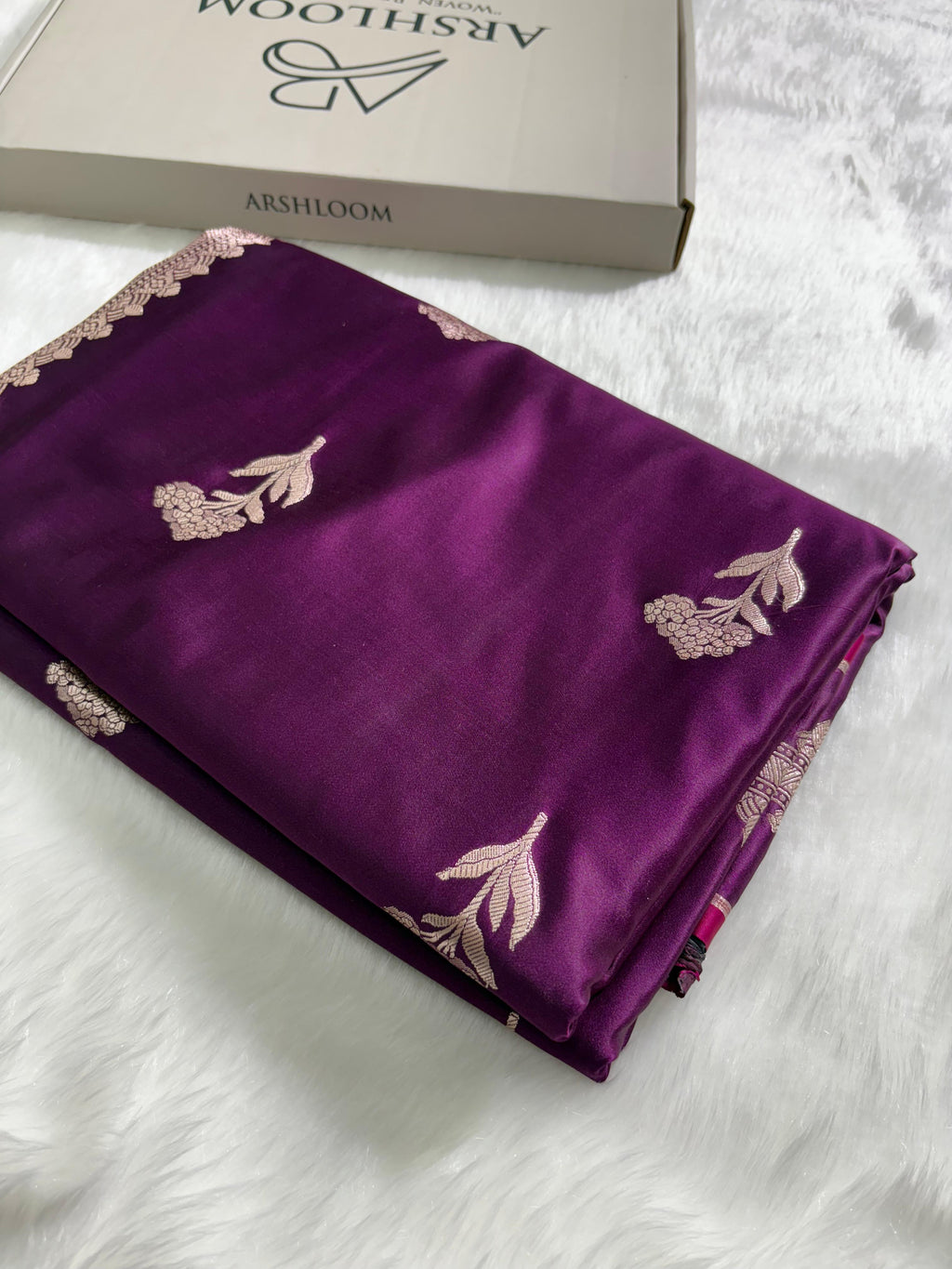 Premium Wine Banarasi Floral Motifs Katan Silk Saree