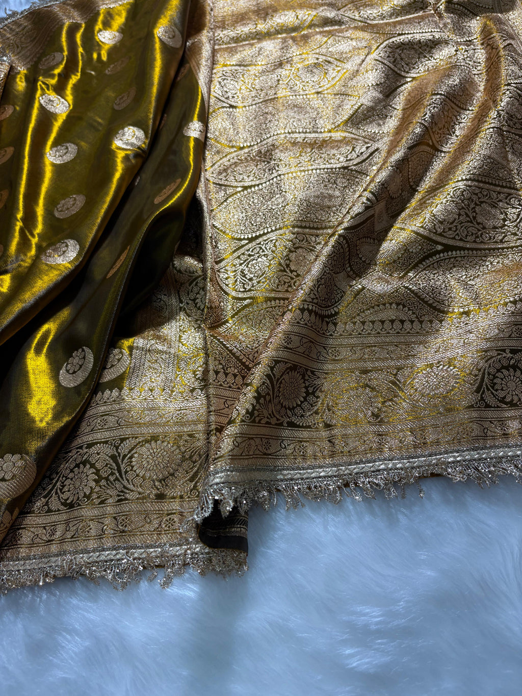 Mehandi Chand Tara Satin Silk Saree with Gota Patti