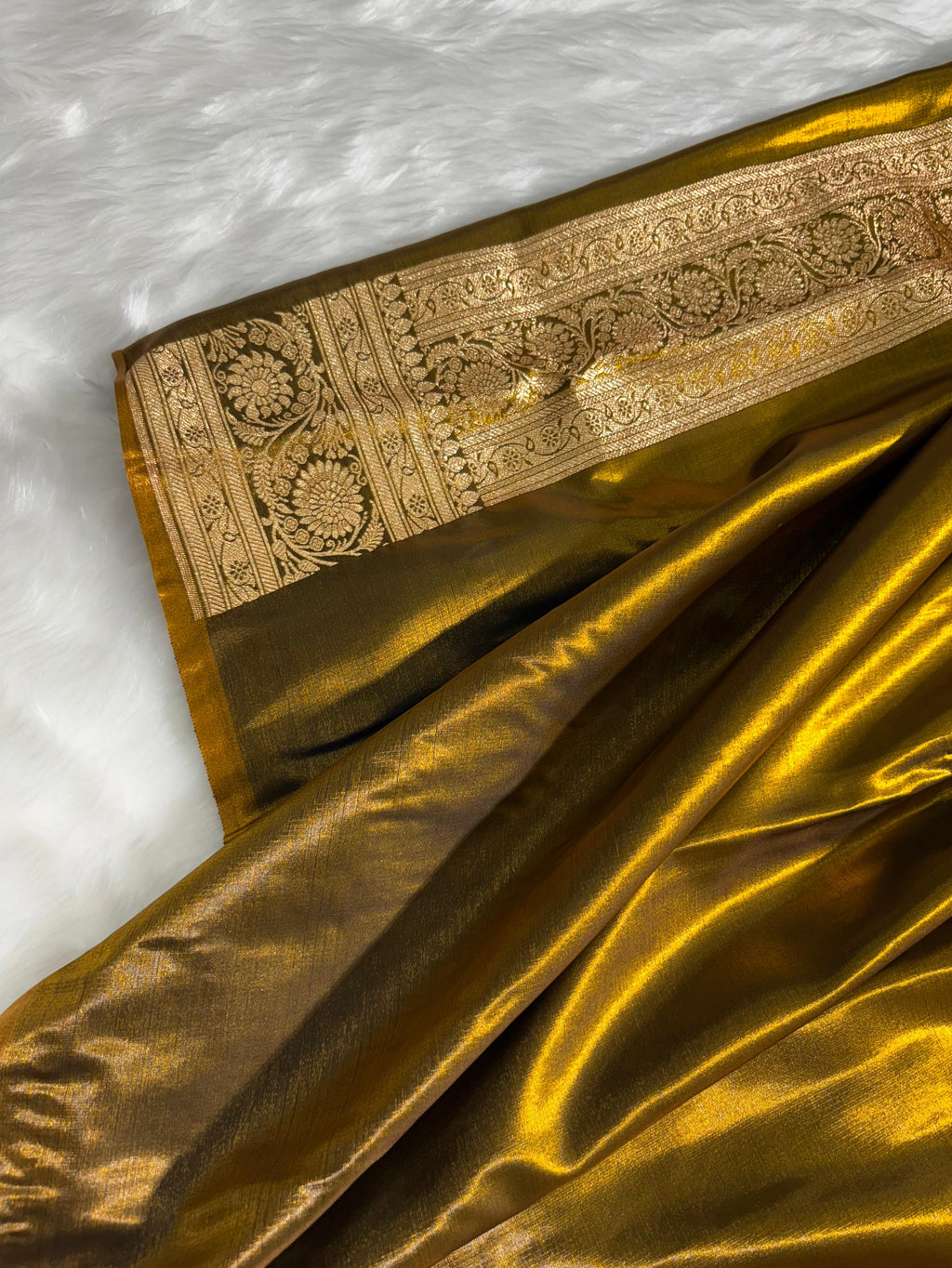 Mehandi Chand Tara Satin Silk Saree with Gota Patti