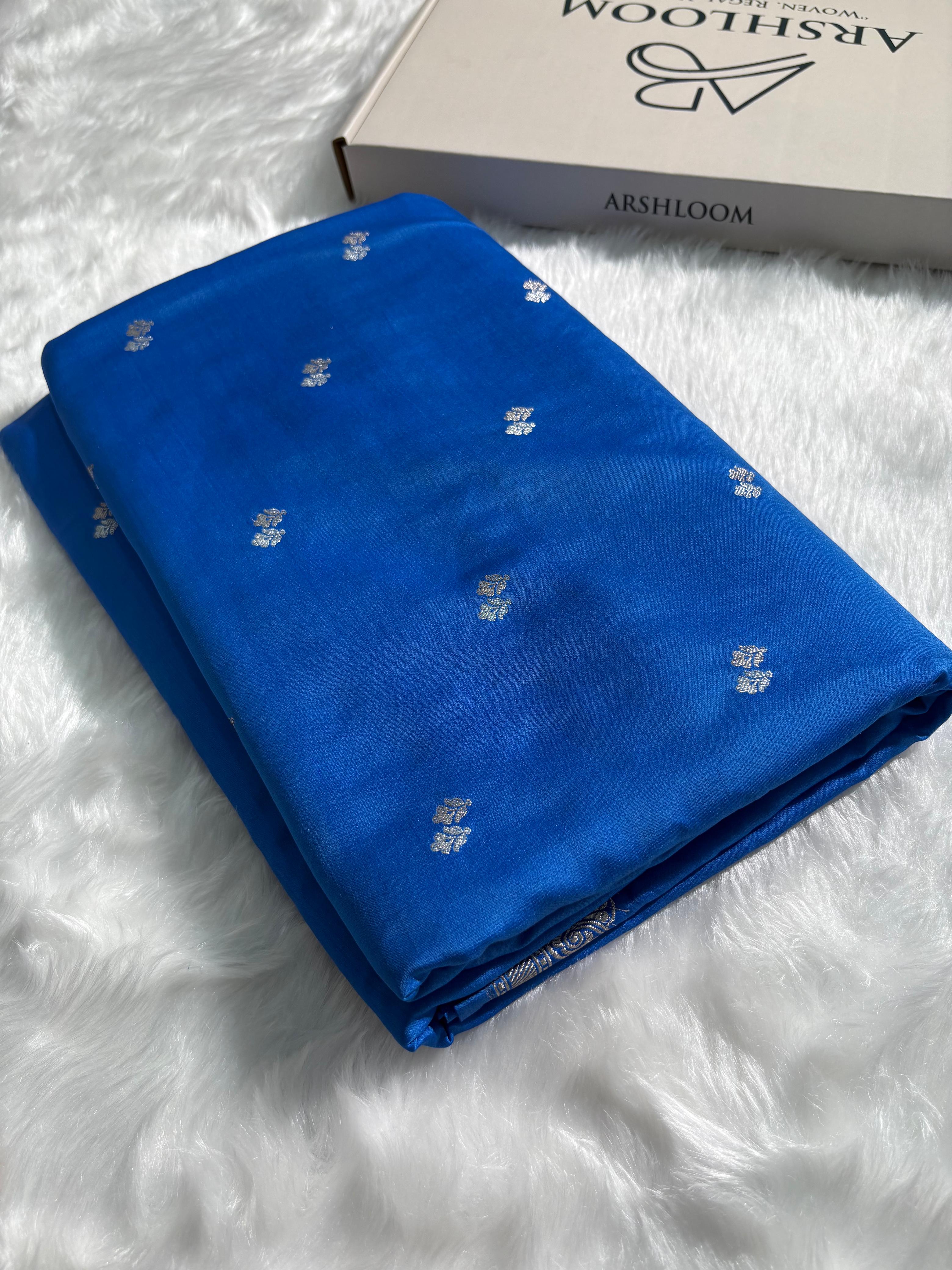Royal Blue Shades Booti Pattern Mashru Silk Saree