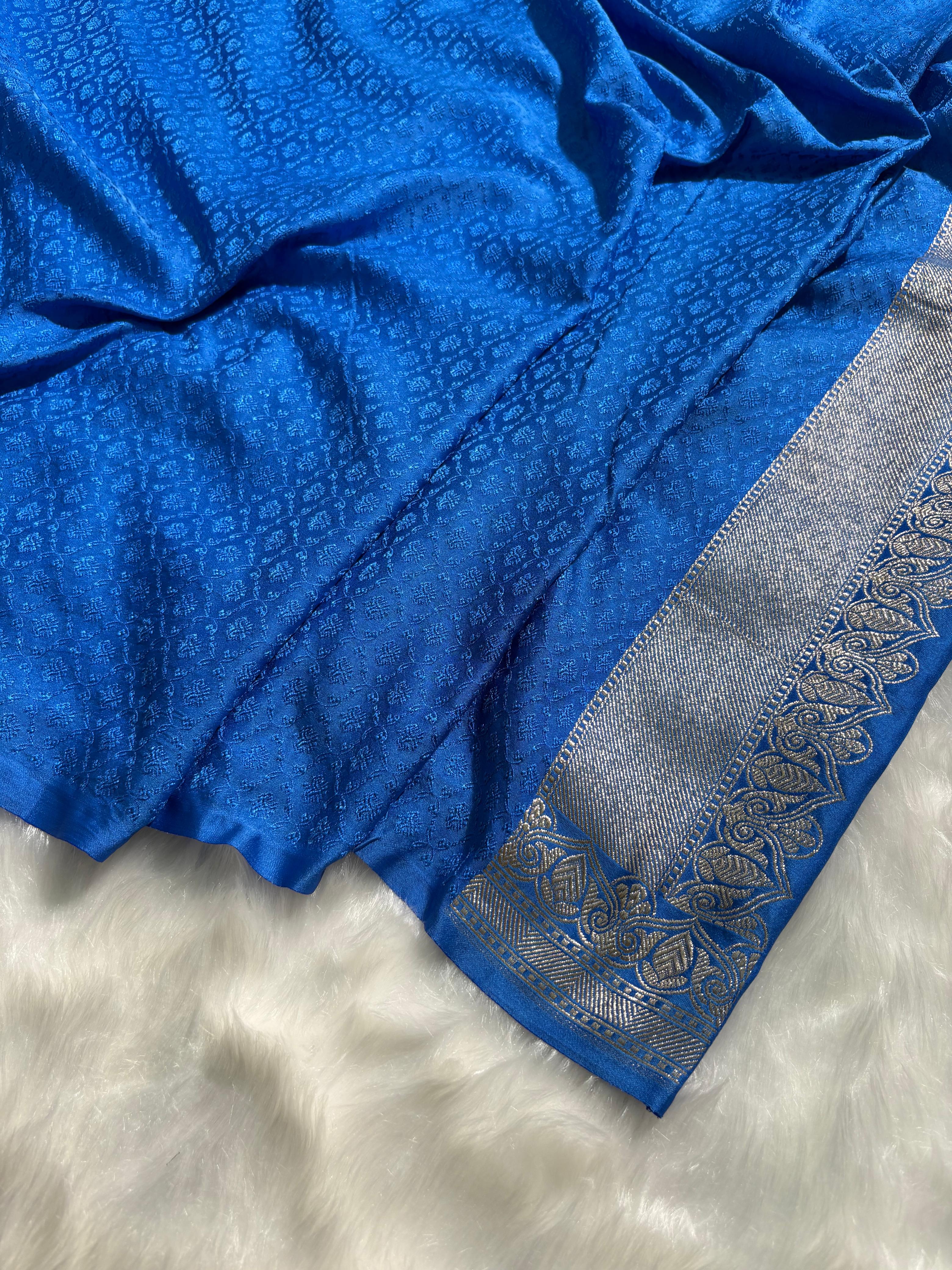 Royal Blue Shades Booti Pattern Mashru Silk Saree