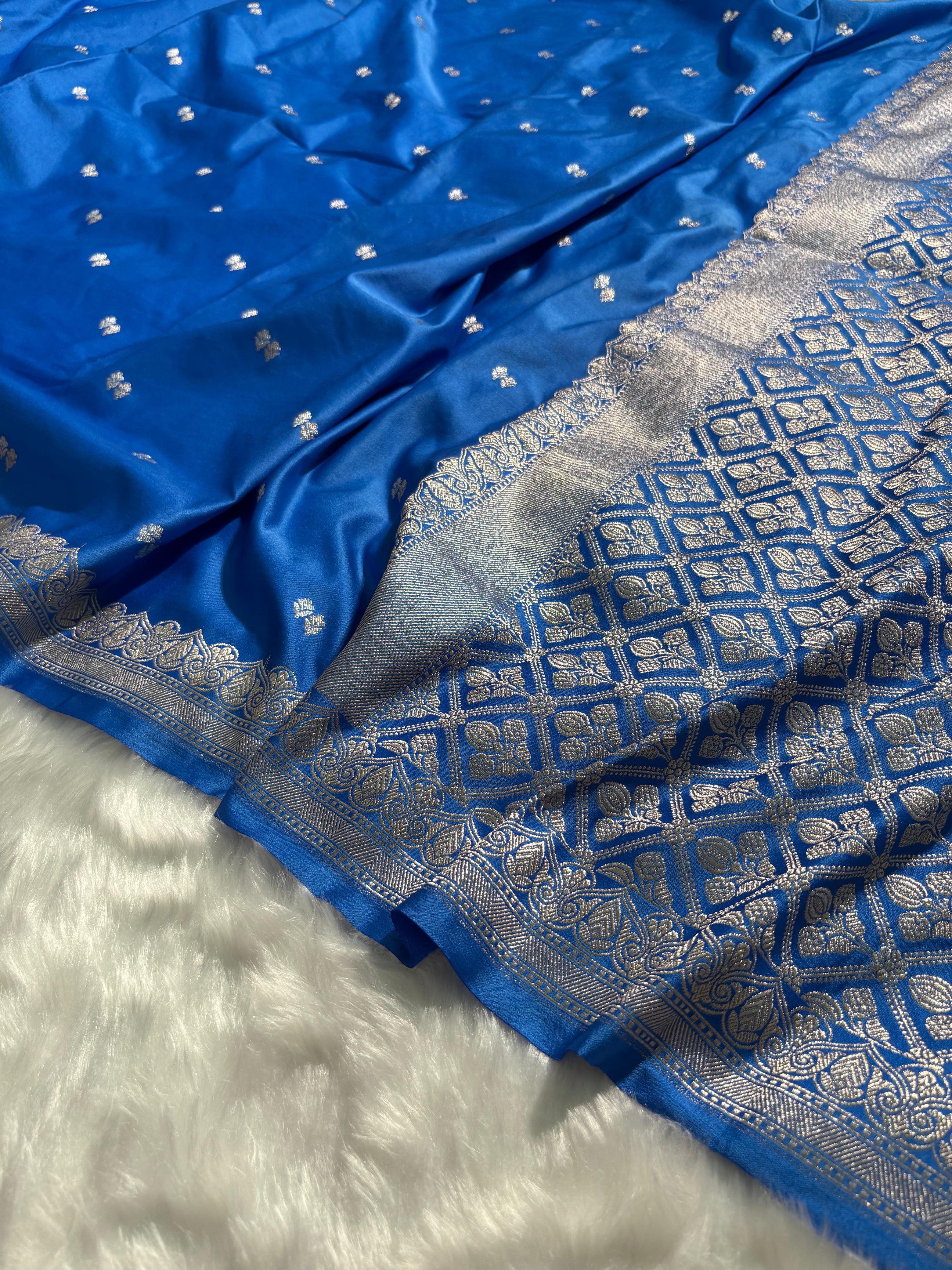Royal Blue Shades Booti Pattern Mashru Silk Saree
