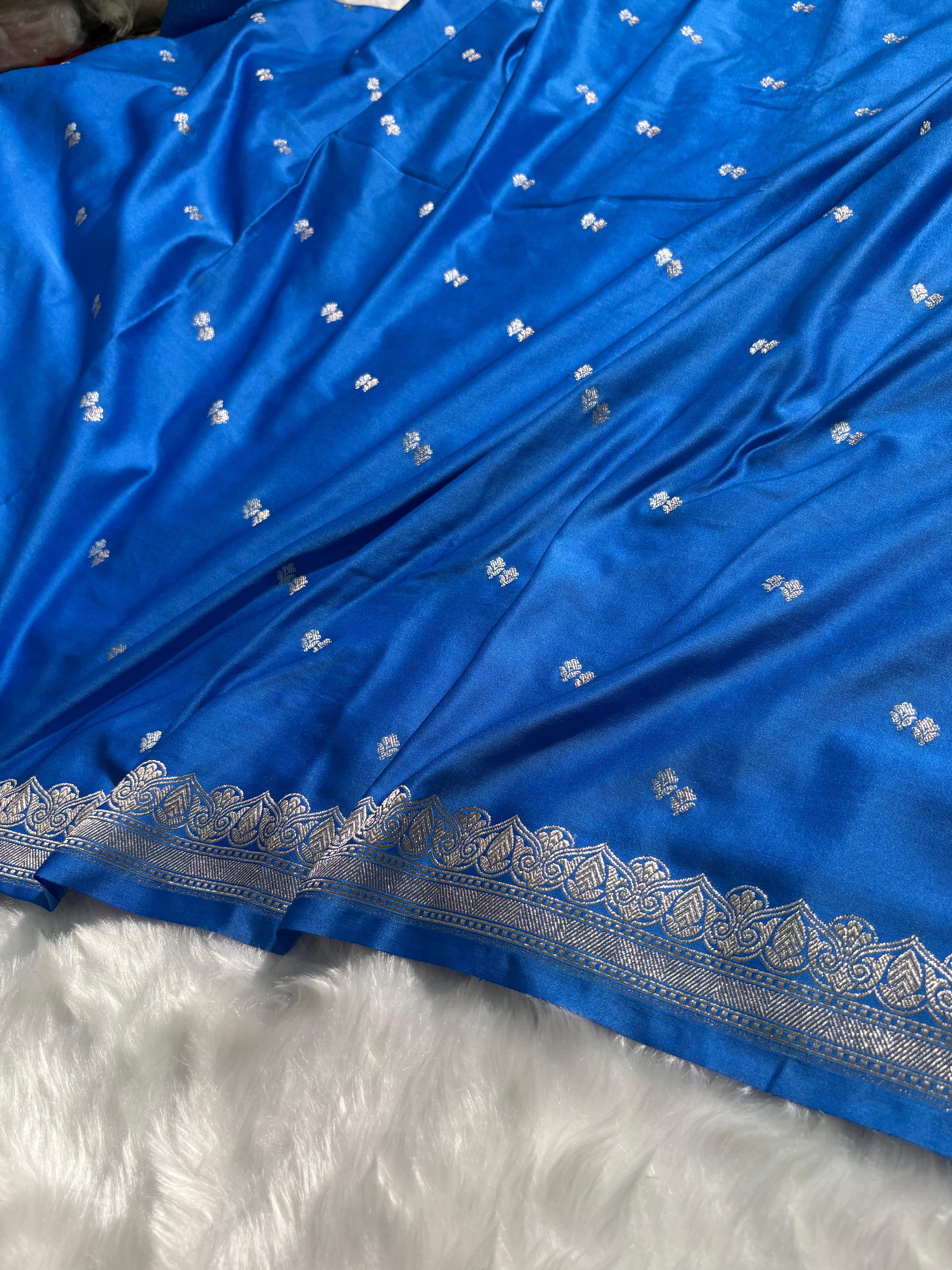 Royal Blue Shades Booti Pattern Mashru Silk Saree
