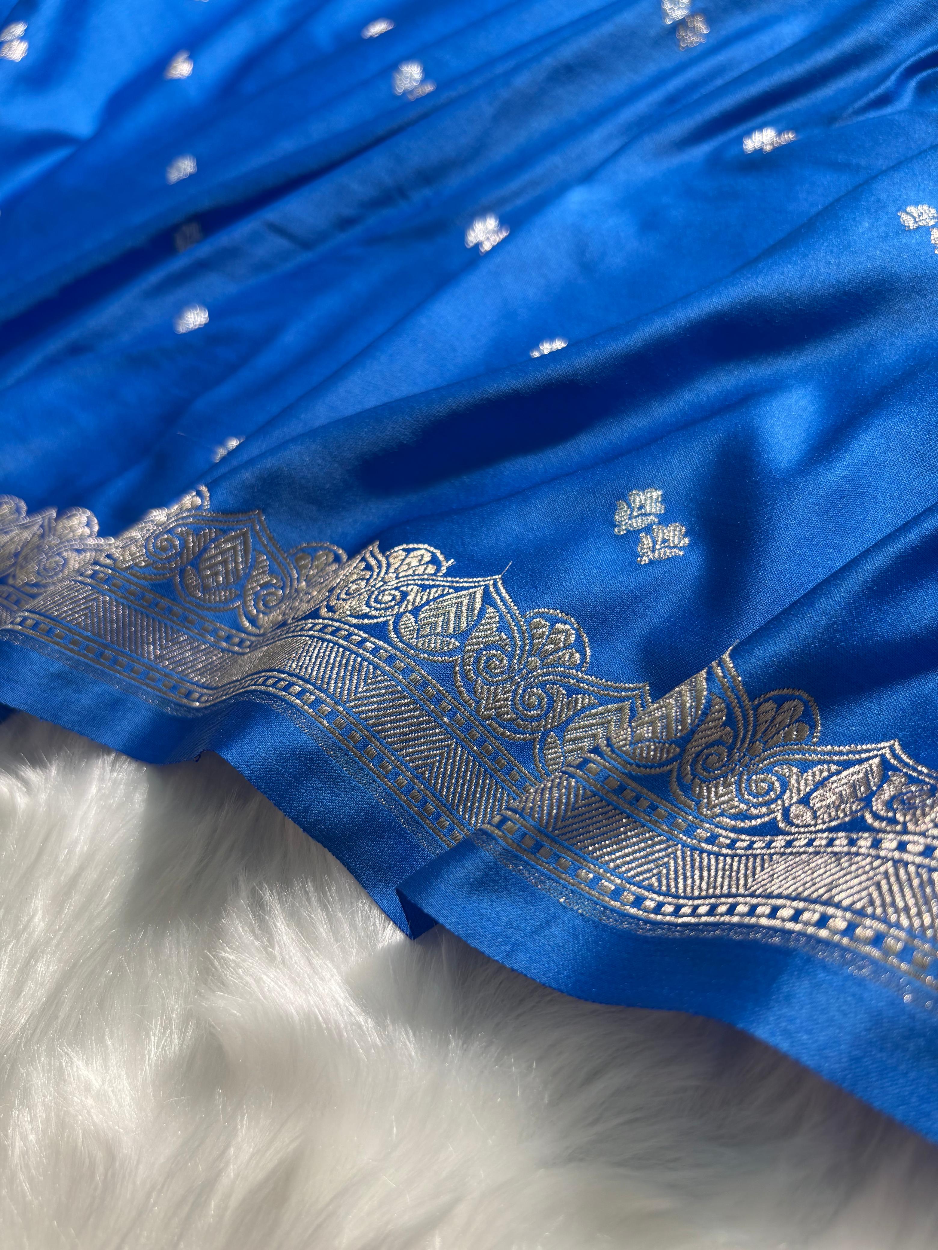 Royal Blue Shades Booti Pattern Mashru Silk Saree