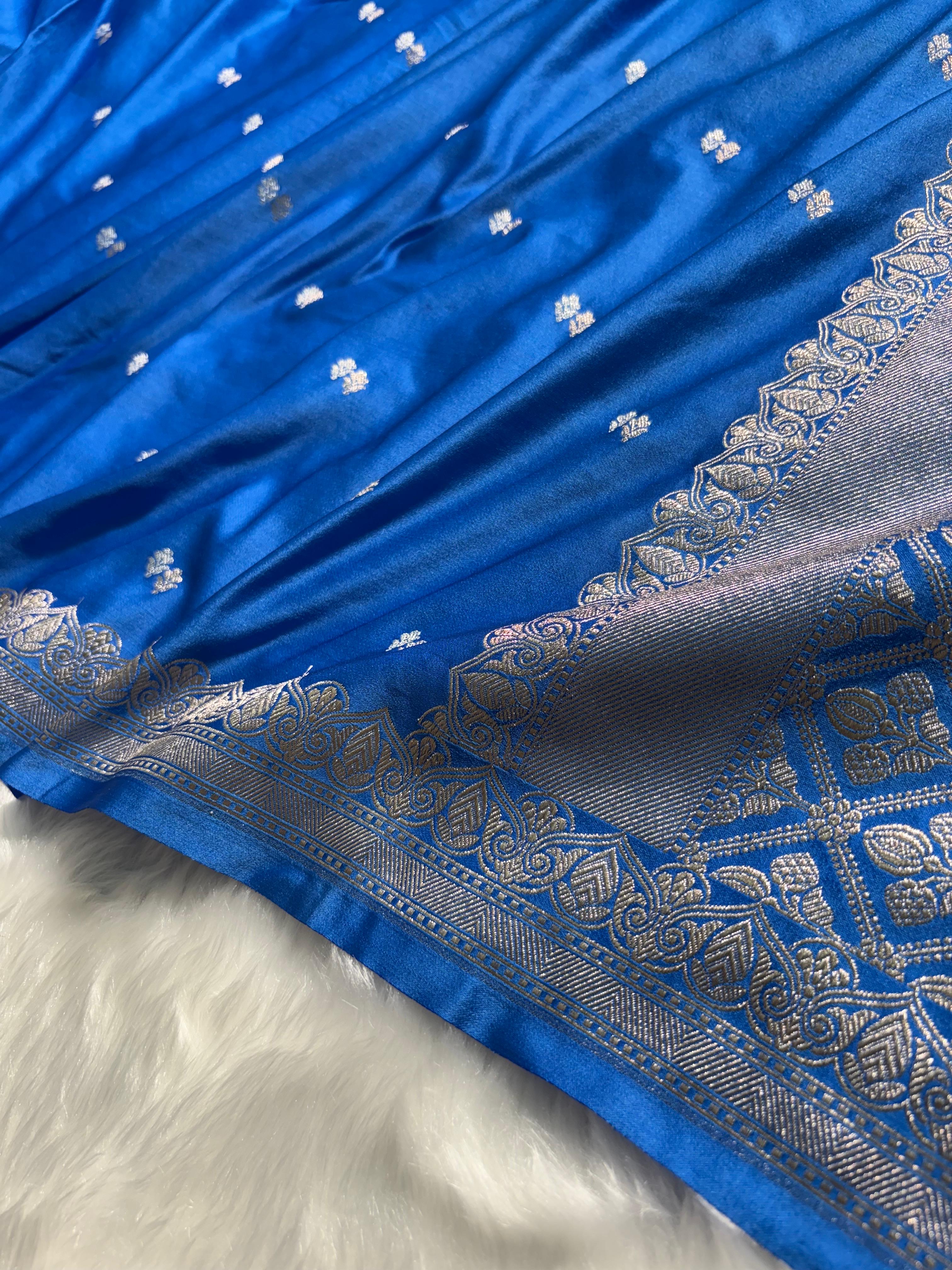 Royal Blue Shades Booti Pattern Mashru Silk Saree