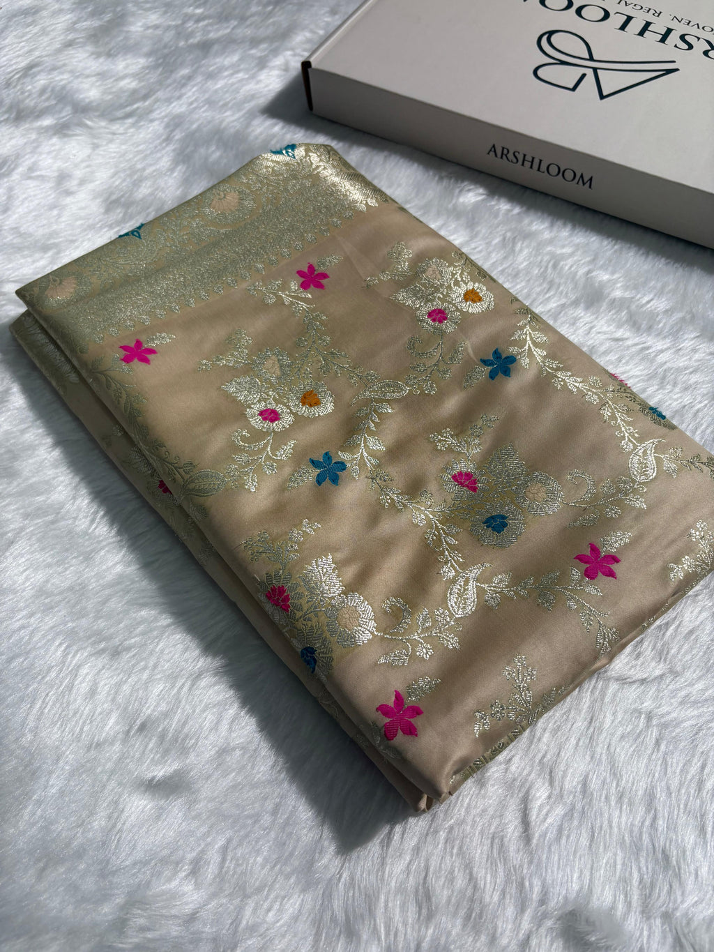 Tusser Shades Banarasi Mashru Minakari Silk Saree