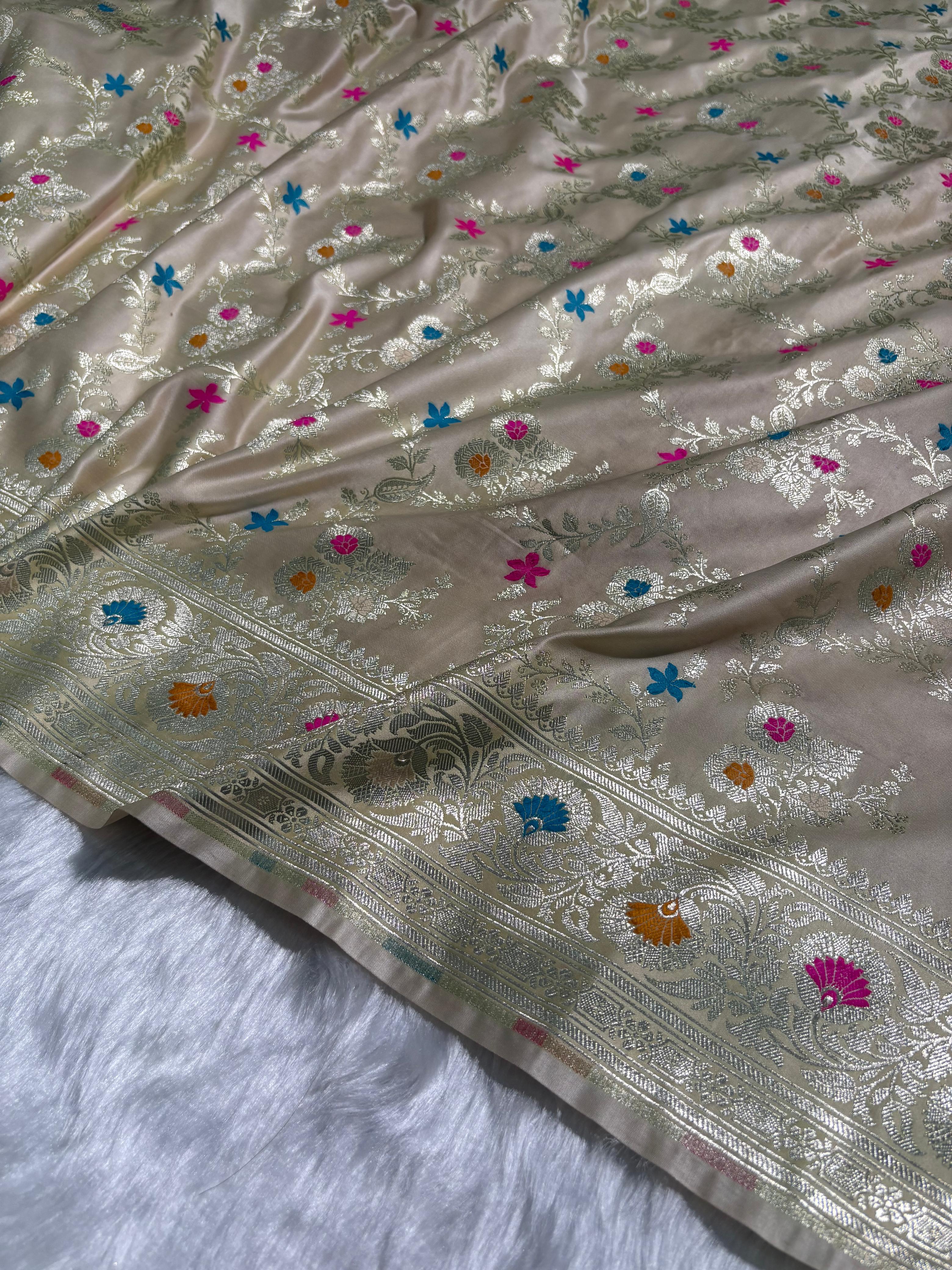 Tusser Shades Banarasi Mashru Minakari Silk Saree