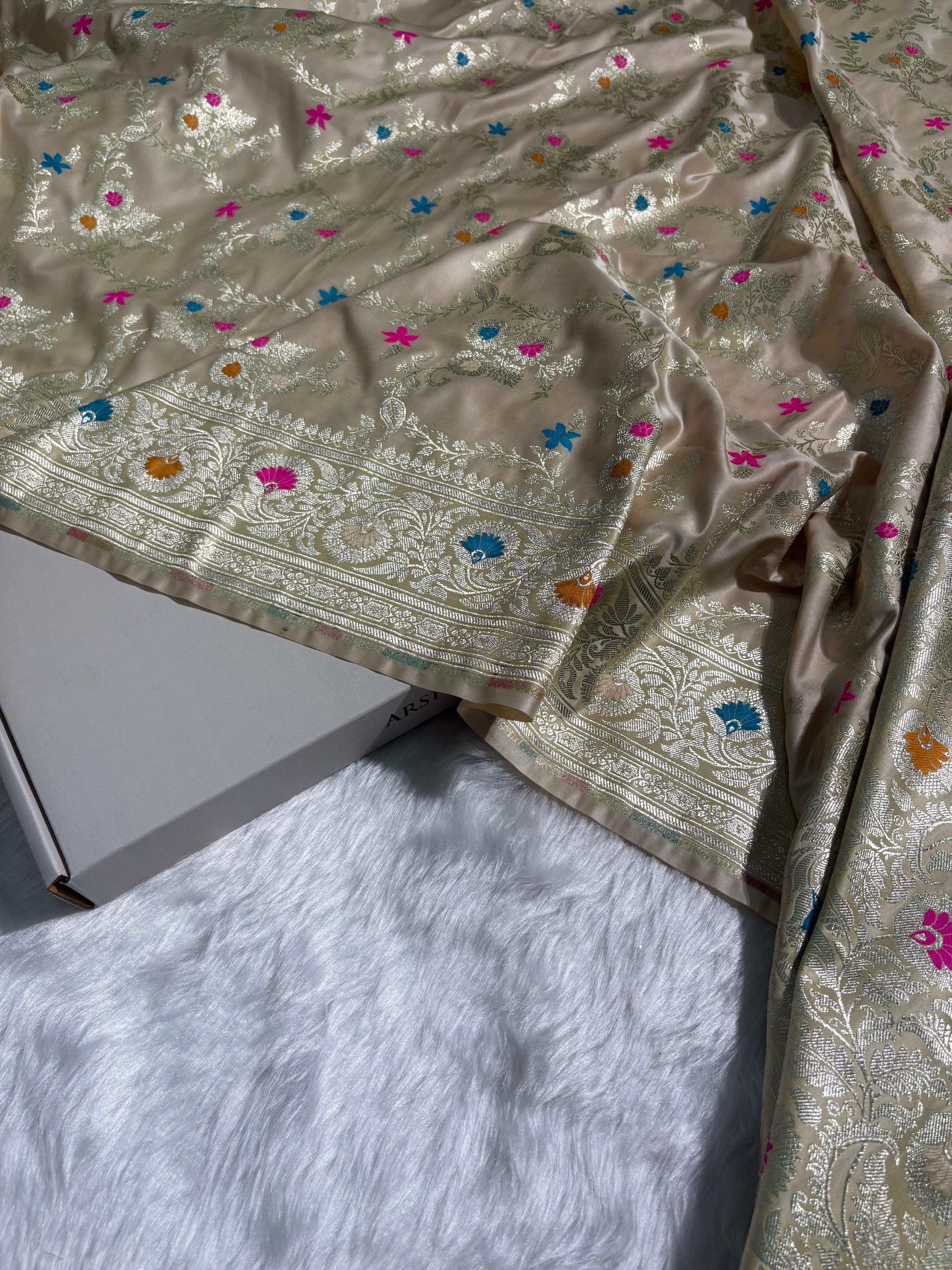Tusser Shades Banarasi Mashru Minakari Silk Saree