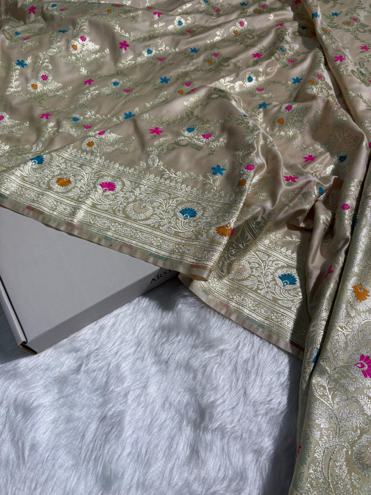Tusser Shades Banarasi Mashru Minakari Silk Saree