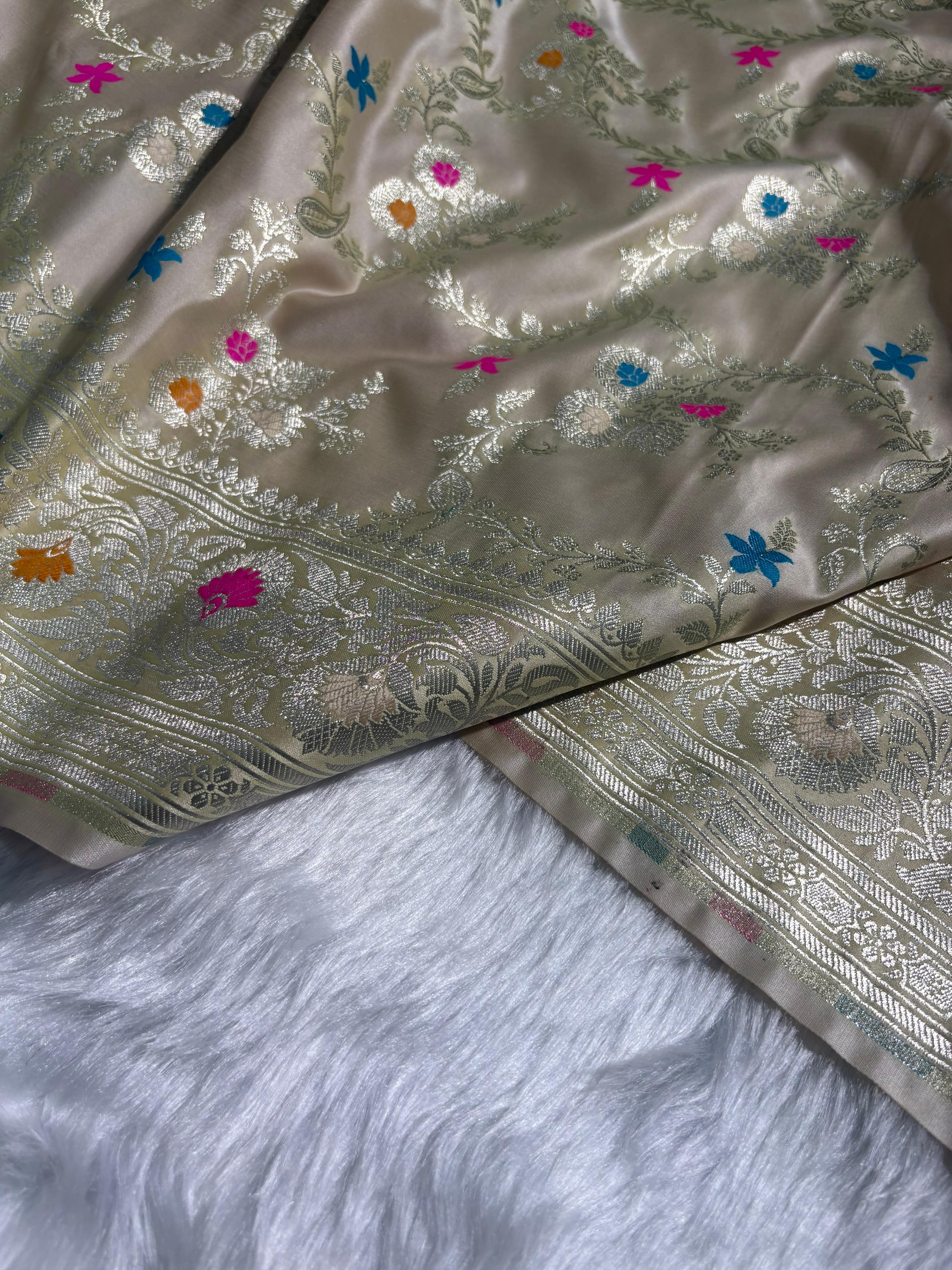Tusser Shades Banarasi Mashru Minakari Silk Saree